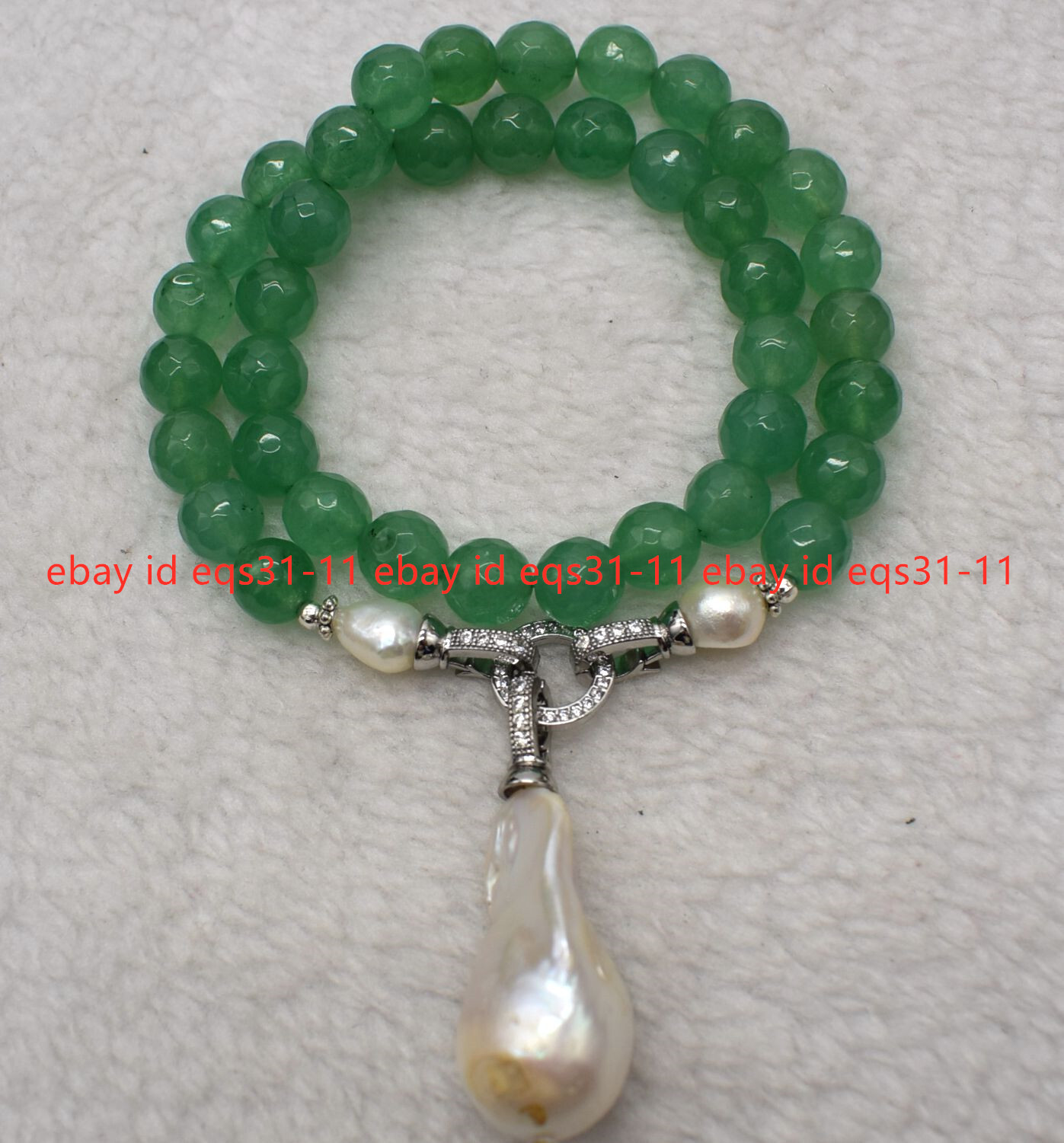 6-12mm Faceted Green Aventurine Gems White Keshi Baroque Pearl Pendant Necklace