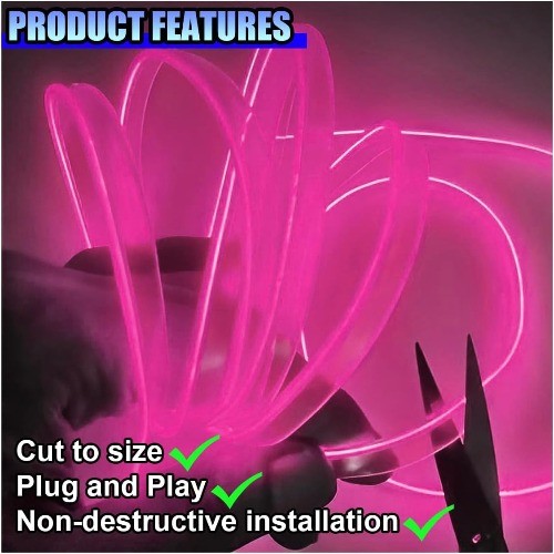 EL Wire Car Interior LED Strip Lights, 5V 16FT USB Neon Light with Color: Pink