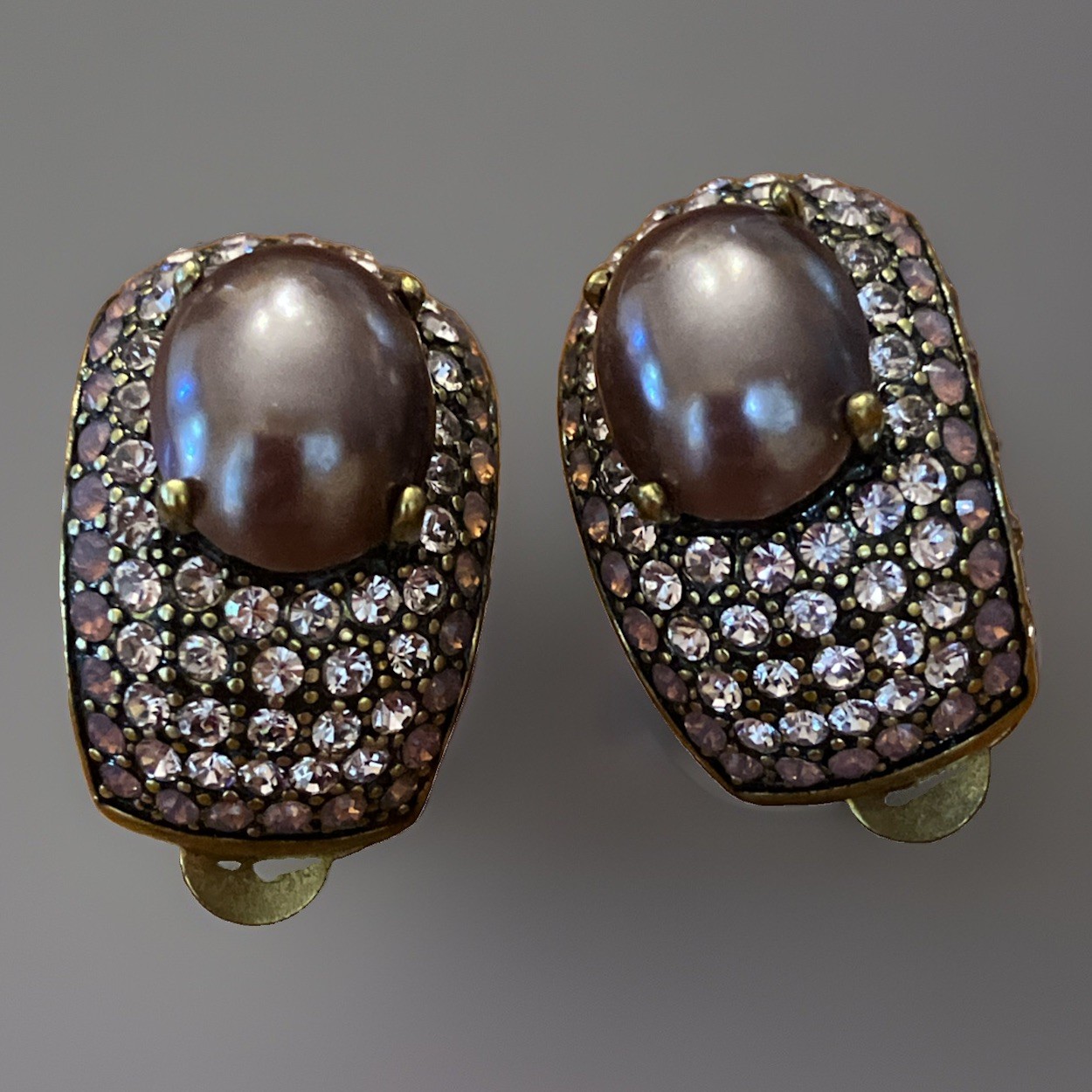 Heidi Daus Crystal & Faux Pearl Clip Half Hoop Pink Earrings