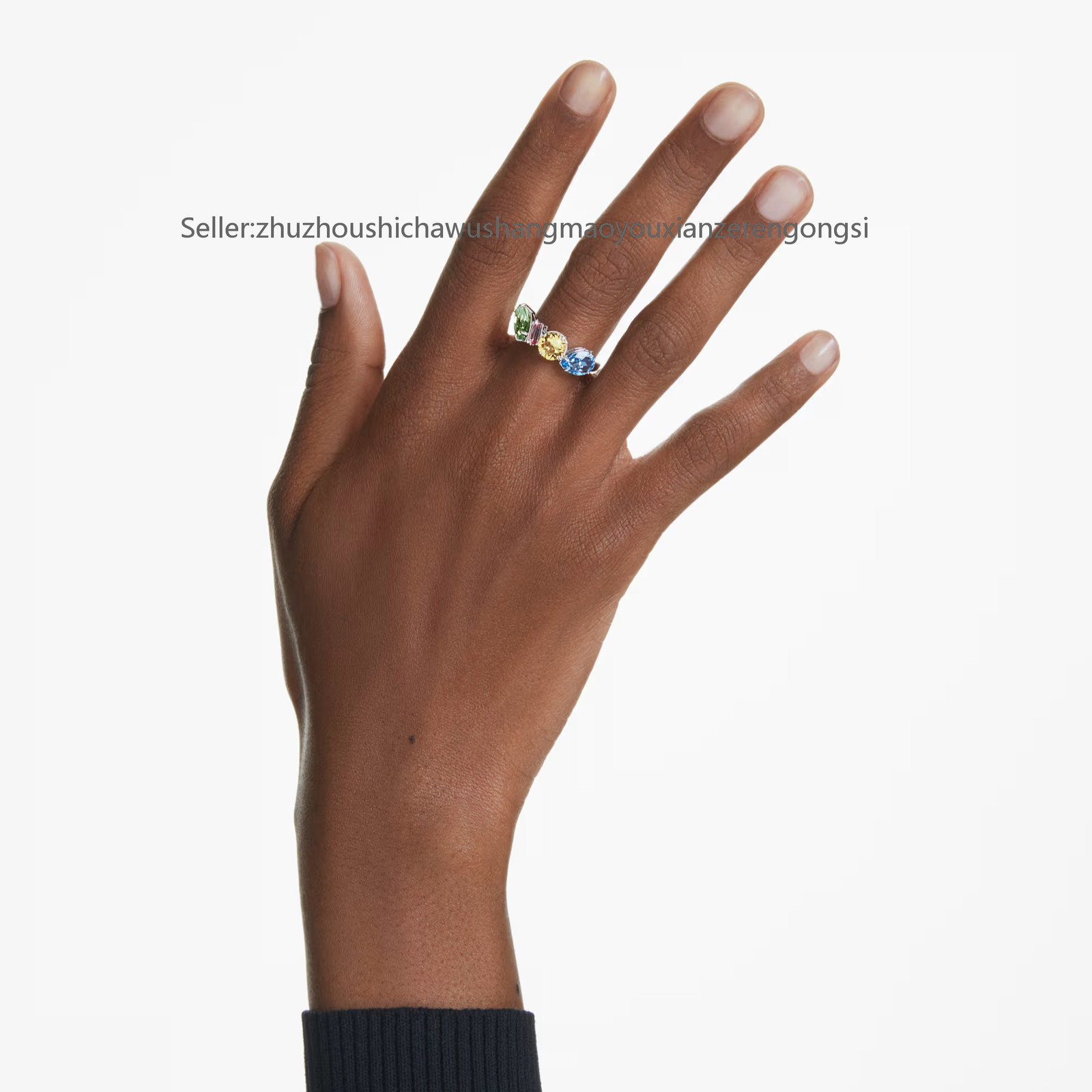Gema Multicolored Rhodium Plated Ring Mixed Cuts New