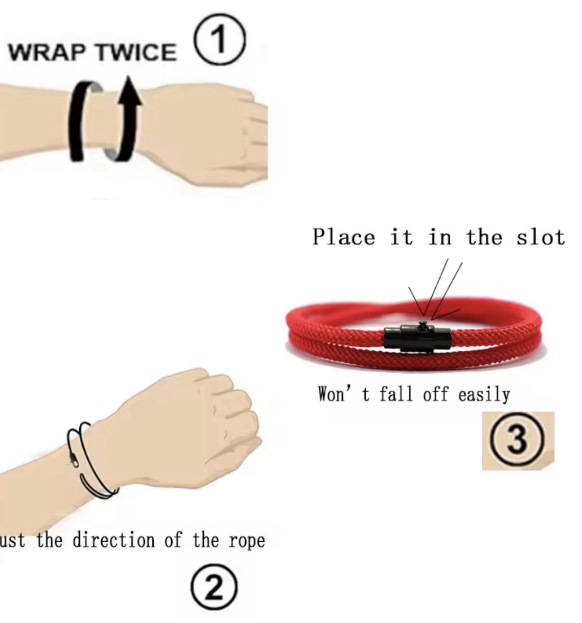 Men’s Double-Layer Survival Bracelet, Red, 4 mm / 19.5 cm