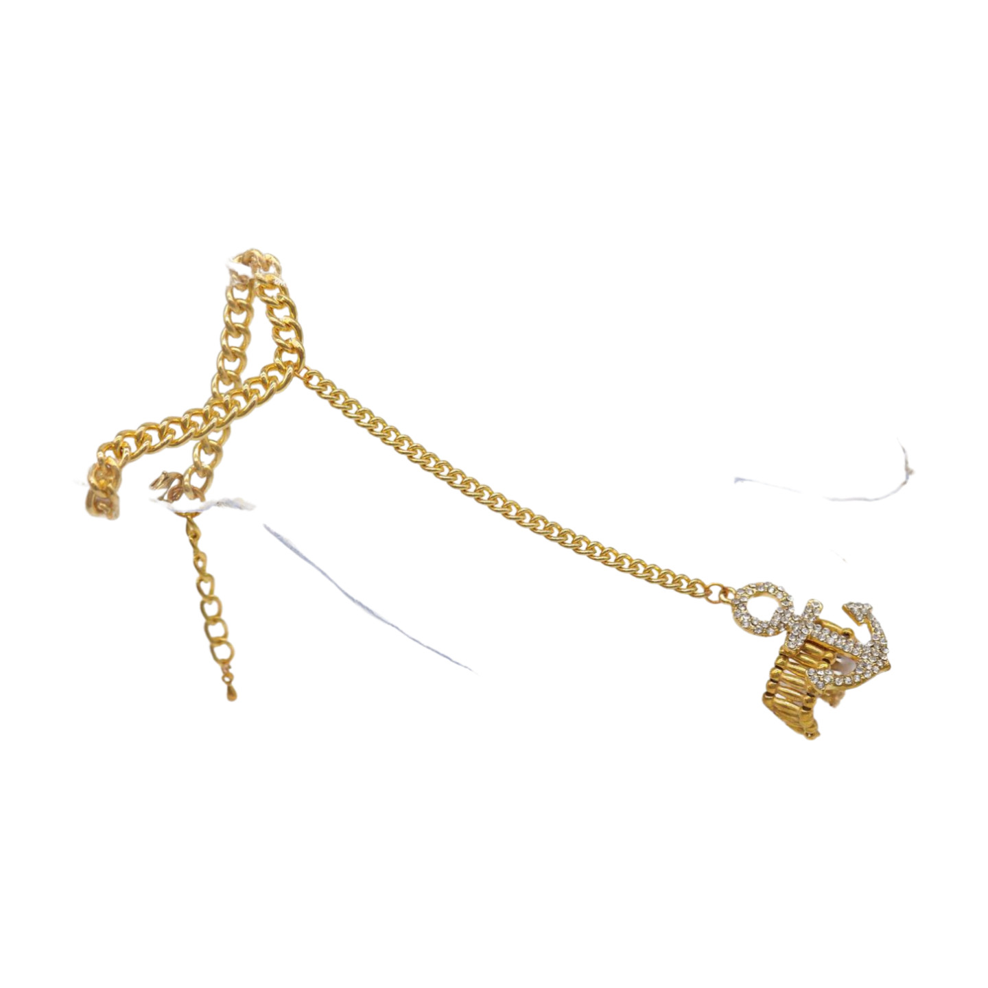 Hot Women Gold Metal Hand Chain Bracelet Connected Anchor Ring One Size Fits All