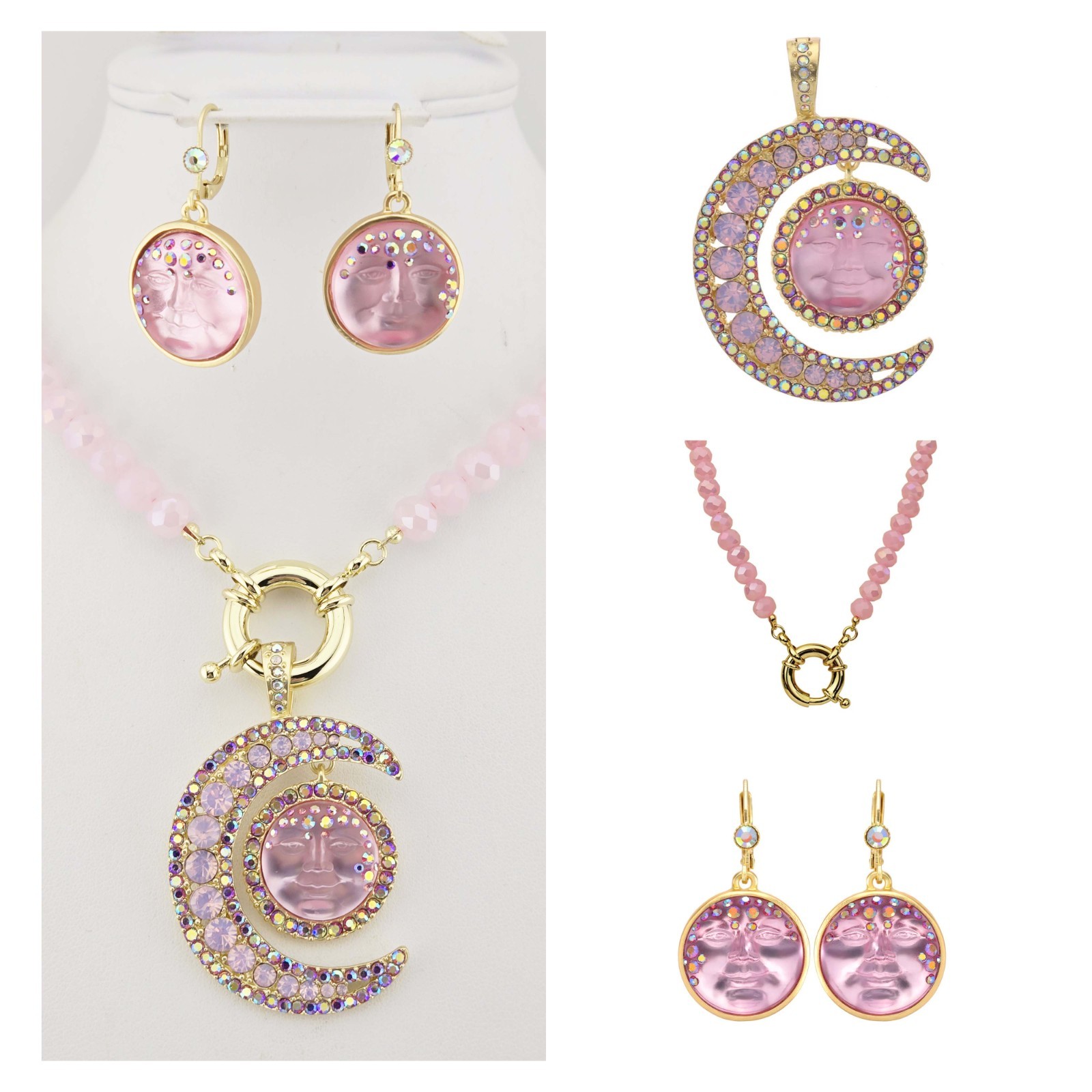Kirks Folly Moondust Goddess Seaview Moon Foldover Pendant GT/3 pc Set Pink #54
