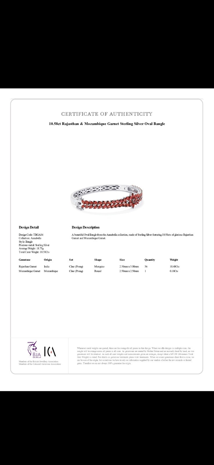 Rajasthan Garnet Oval Bangle with Mozambique Garnet in Sterling Silver 10.58cts