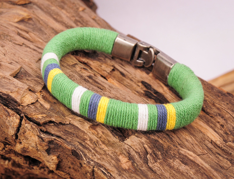 G103 Greens Surfer Young Classic Cotton Wraps Leather Bangle Bracelet Cuff Men’s