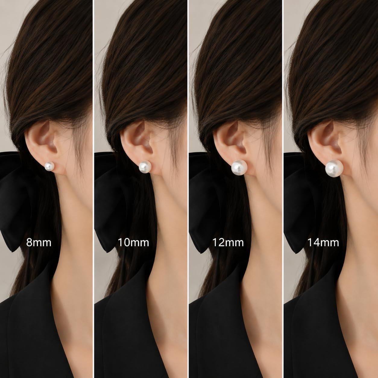 Oversize 14/12/10Mm Classic round Strong Light Simulated Shell Pearl Earrings 14