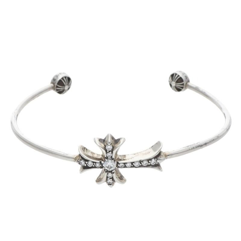 CHROME HEARTS Skinny Tiny CH Cross Pave Diamond Silver Bracelet Aftermarket #224