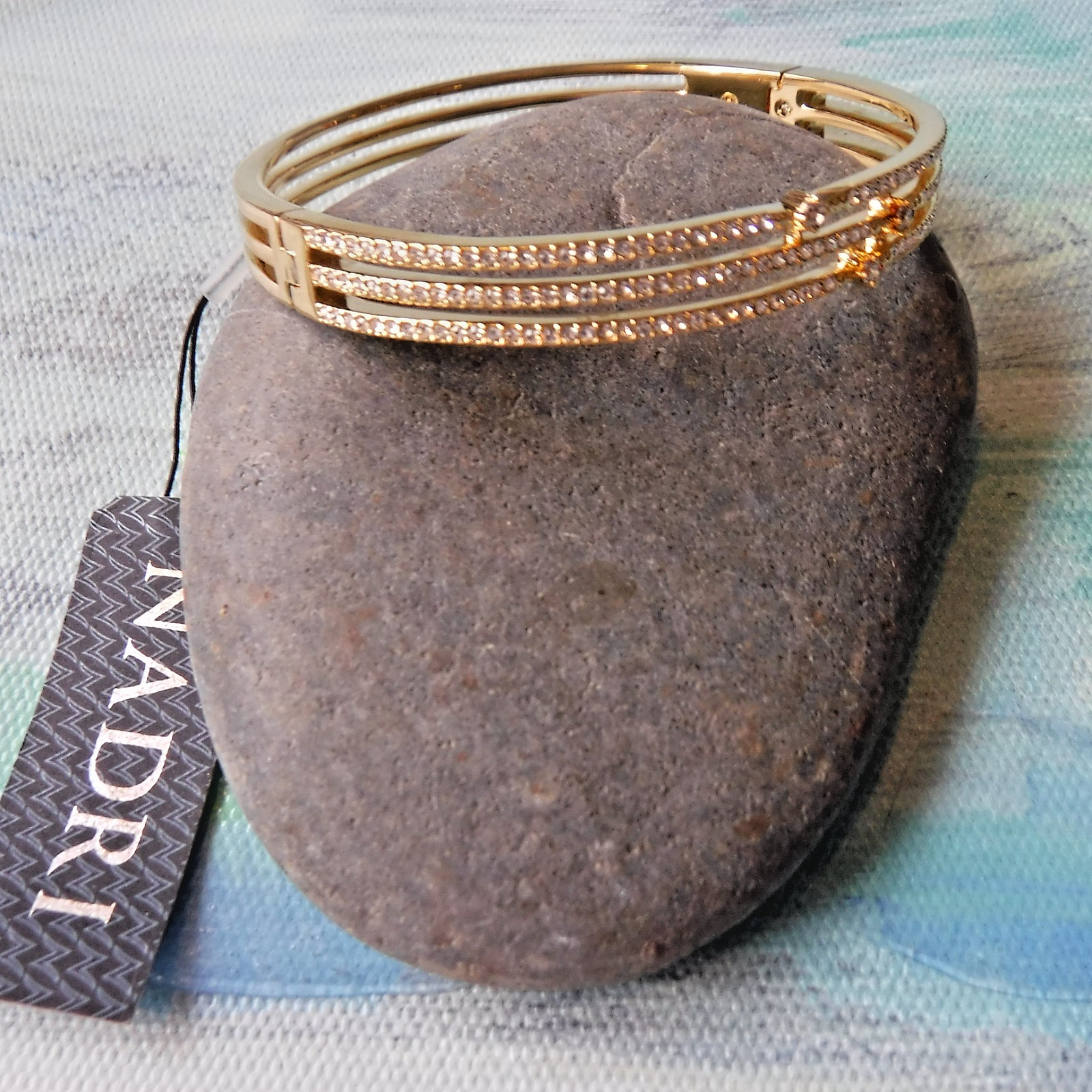 NARDI 3 Row Gold Plated Crystal Snap Closure Bangle NWT