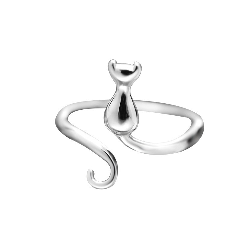 Cute Cat Sterling Silver Engagement Open Toe Rings Pet Lovers Dainty Adjustable