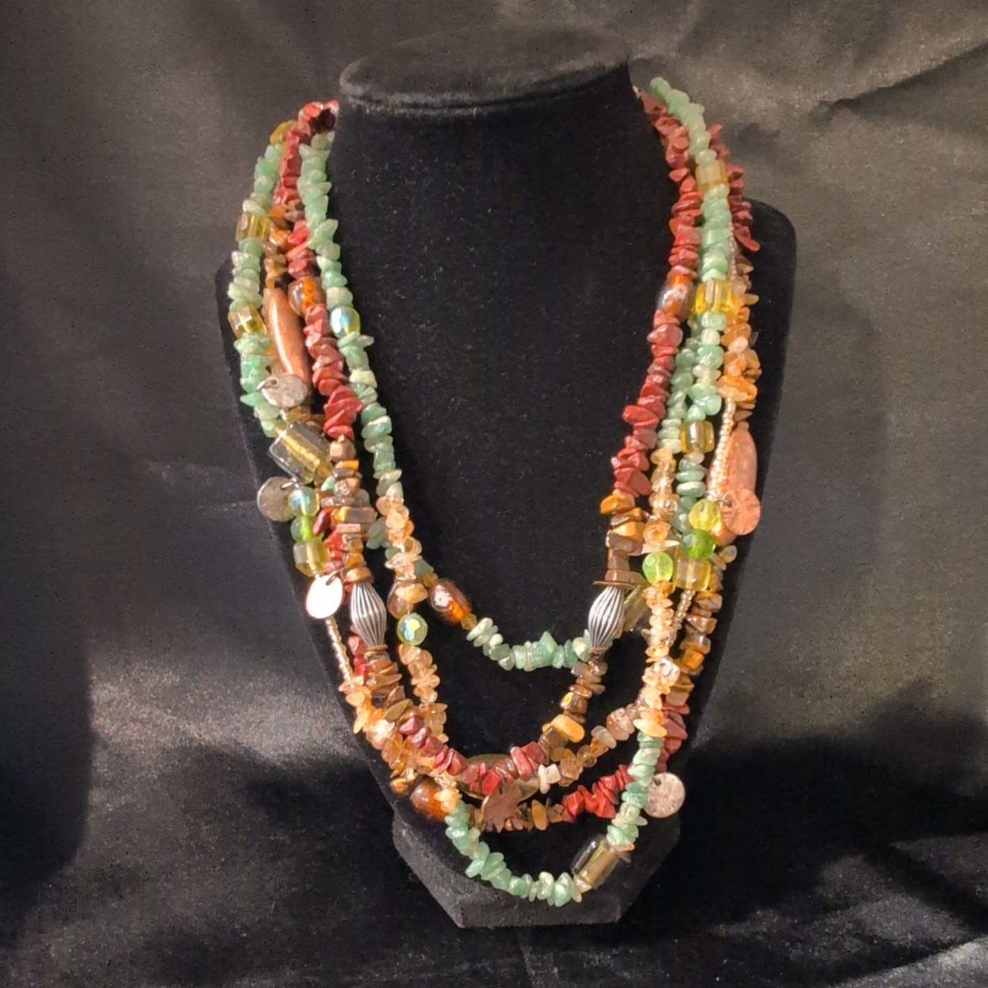 Chico’s Multicolor Beaded Layered Boho Necklace Adjustable Signed Lobster