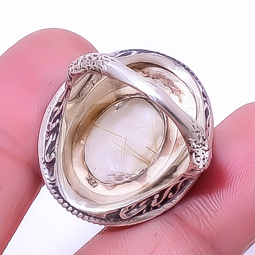 Golden Rutilated Quartz – Bahia 925 Silver Plated Bali Ring s.9 W3174