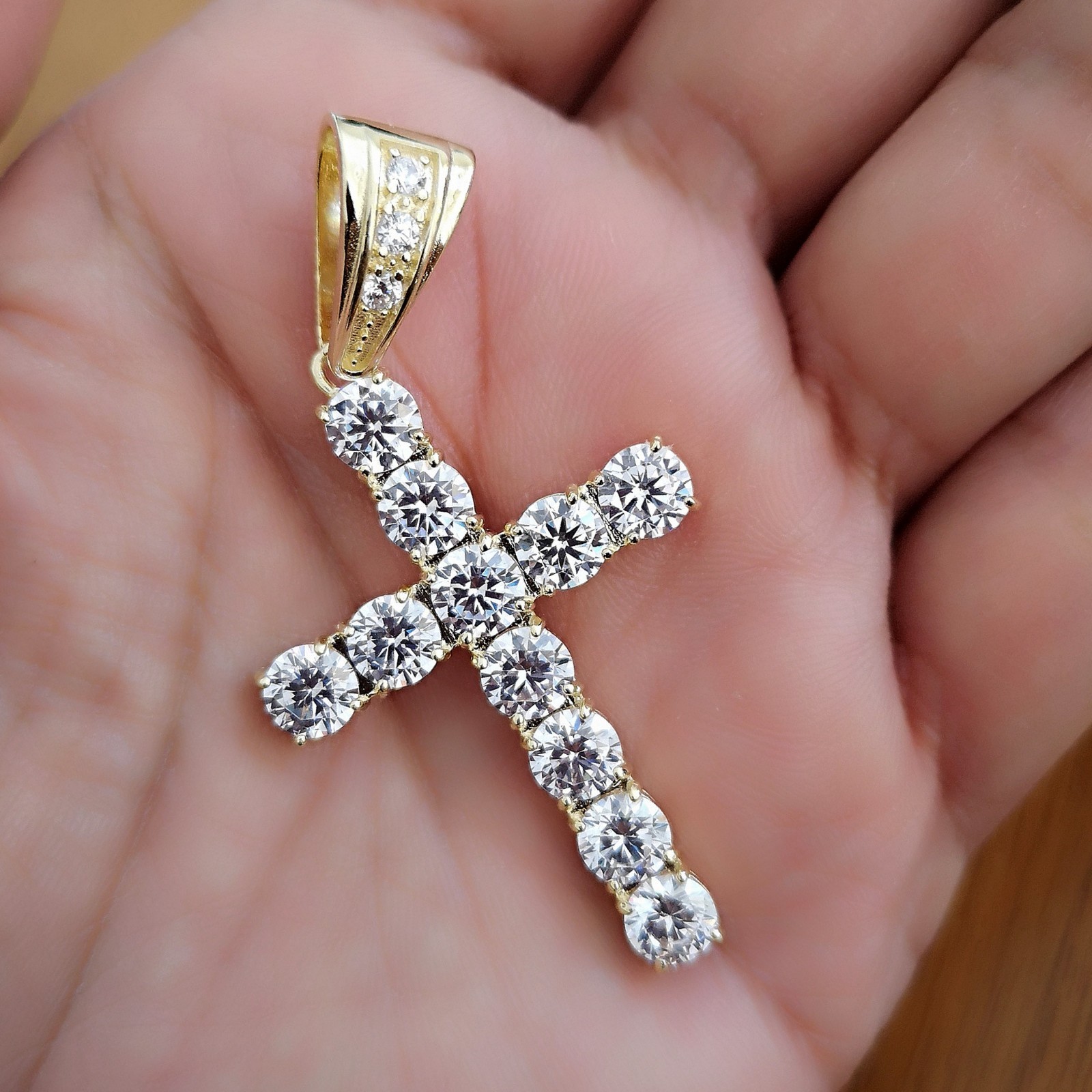 10 Ct Cross Pendant Necklace Simulated Diamond in 14K Yellow Gold-Plated Silver
