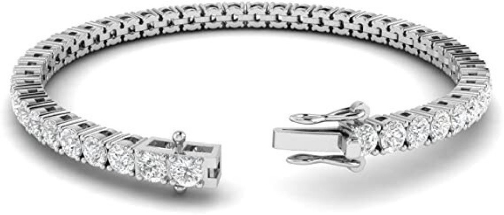 Women’s Solid 925 Sterling Silver 4mm Round Cut Clear CZ Tennis Chain Bracelet