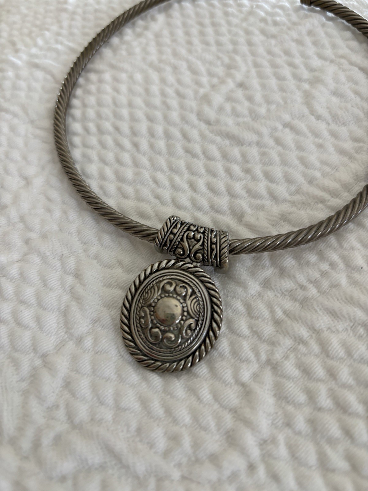 Cable Cuff SLIDER Choker Silver Necklace w Removable Charm Pendant