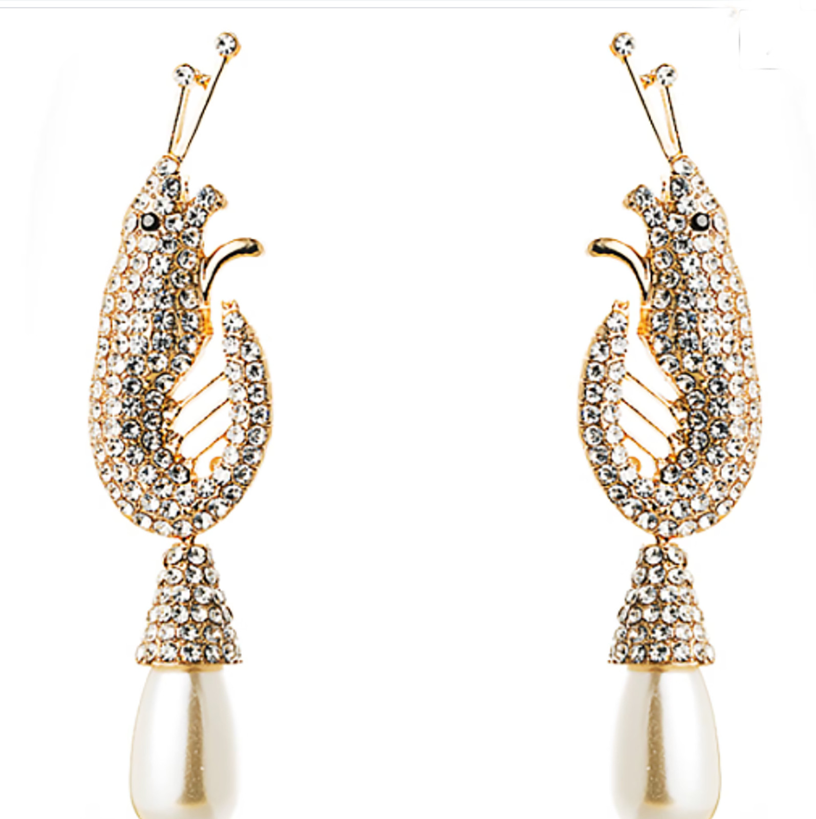 Gold Shrimp Crystal Stud Earrings – Unique Sea Life Gift