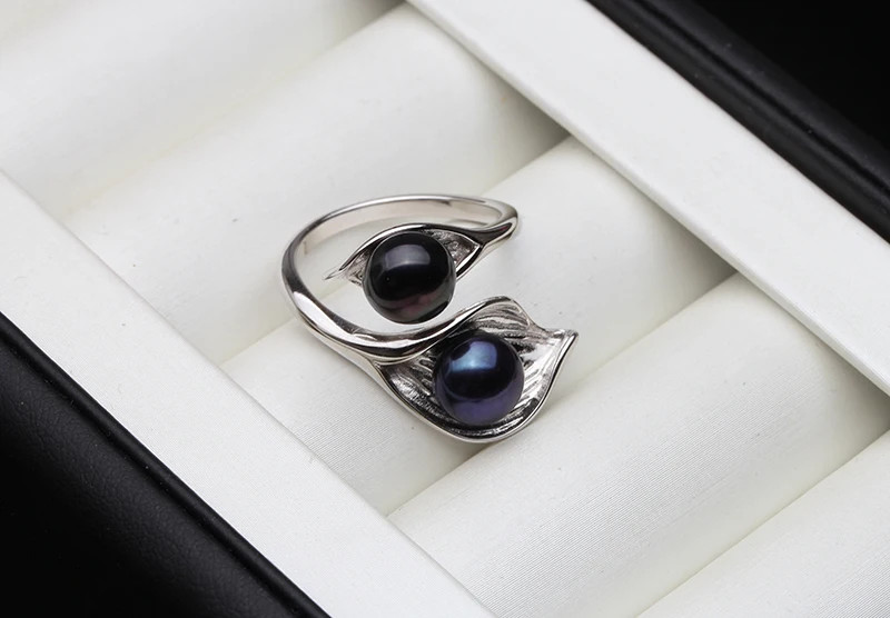925 Sterling Silver Ring Freshwater Pearl Adjustable Double Band Jewelry
