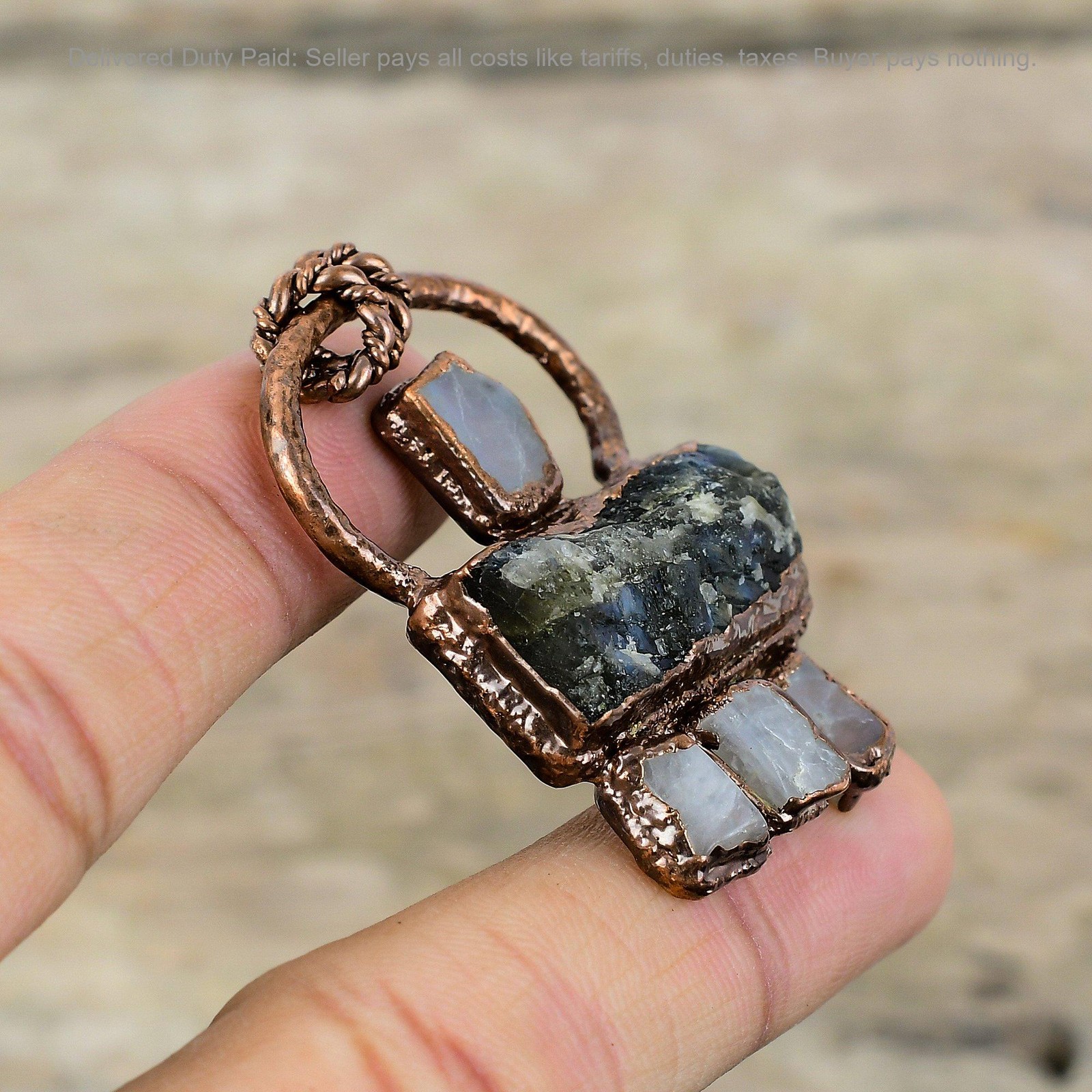 Labradorite Rough Stone New Electroformed Daughter Bezel Handmade Pendant Copper