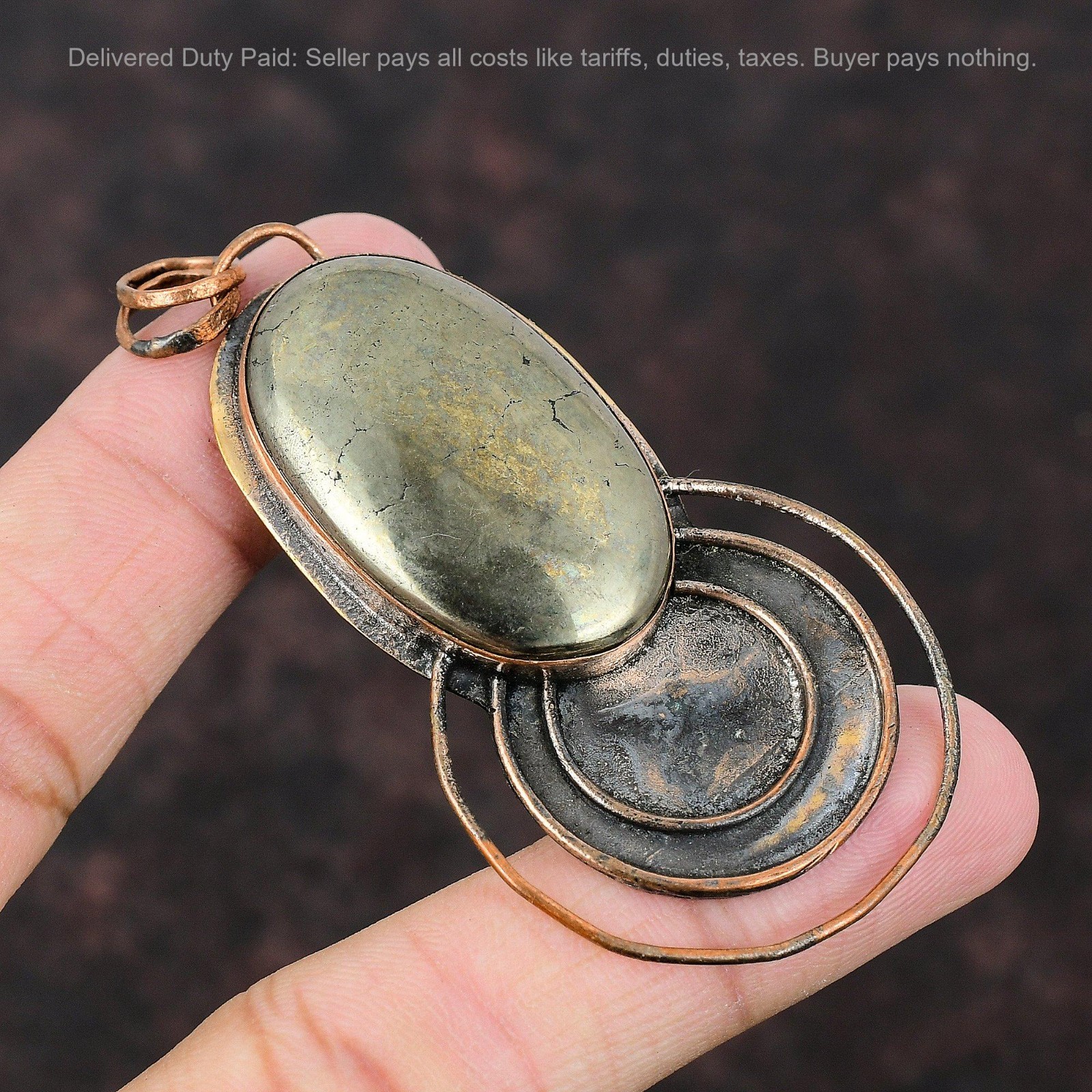 Copper Natural Pyrite Mother Engagement Ethnic Bezel Wedding New Pendant Jewelry