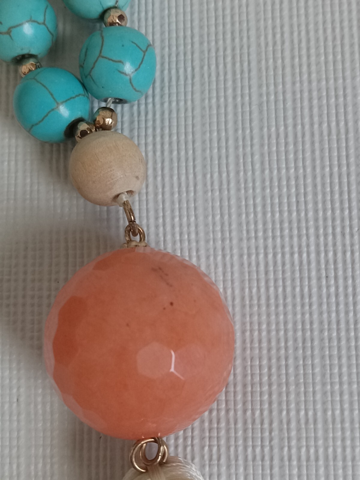 Colorful Wood & Plastic Beaded Round Faceted Pendant Bohemian Tassel Necklace