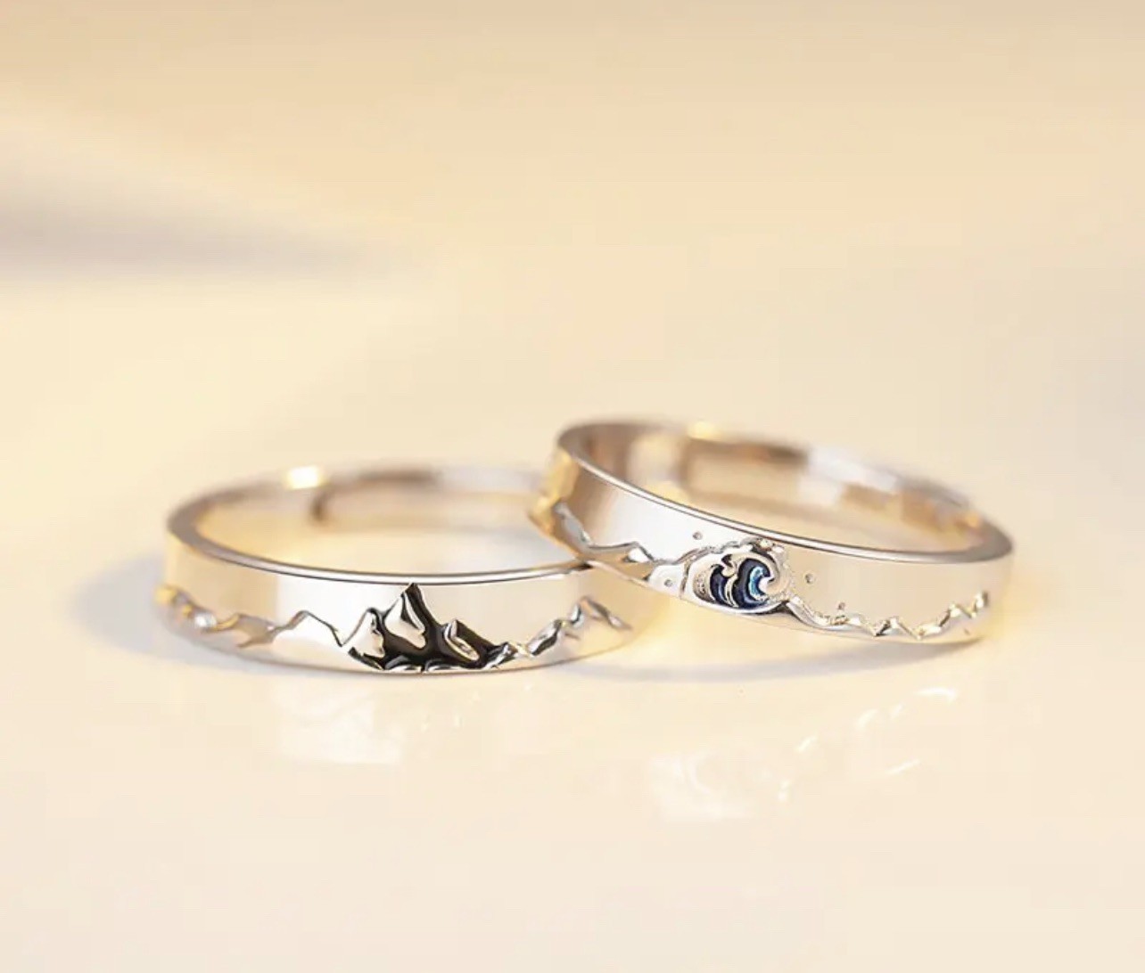 Mountain Ocean Rings jewellery Promise Wedding Engagement Band Adjustable unisex
