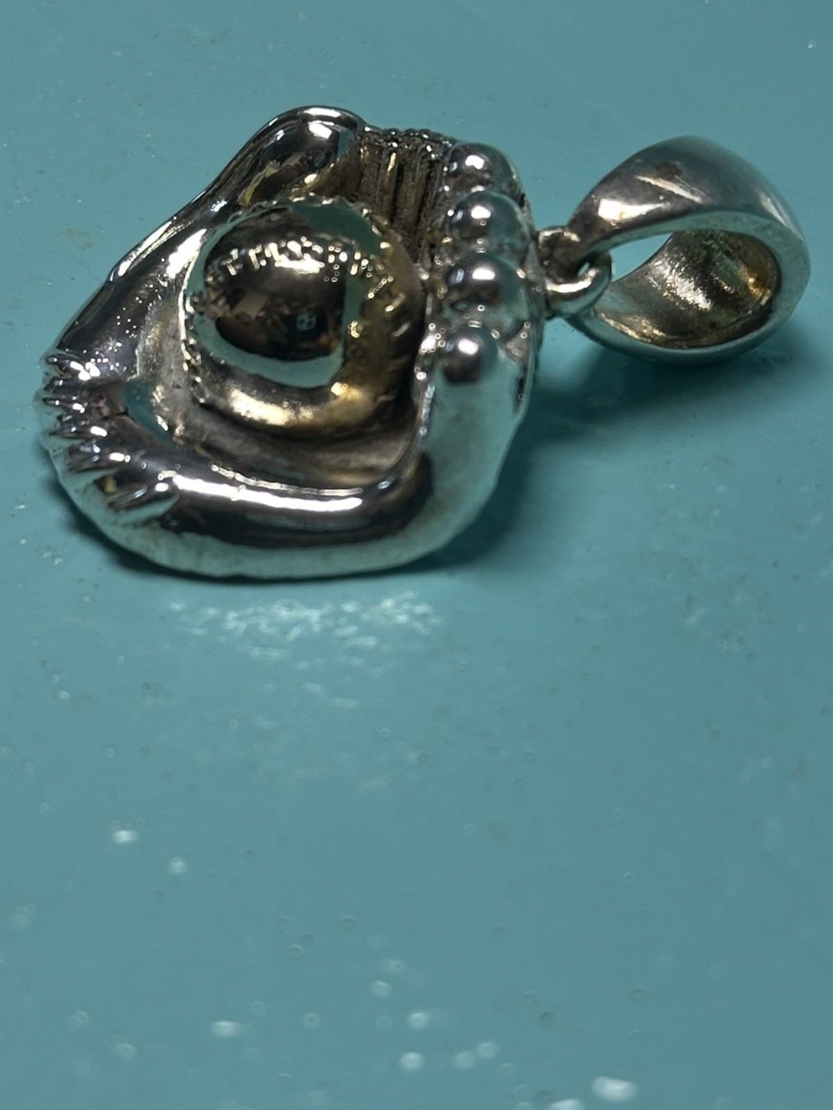 Baseball Softball Glove Silver Toned with gold toned ball Charm Pendant 30g