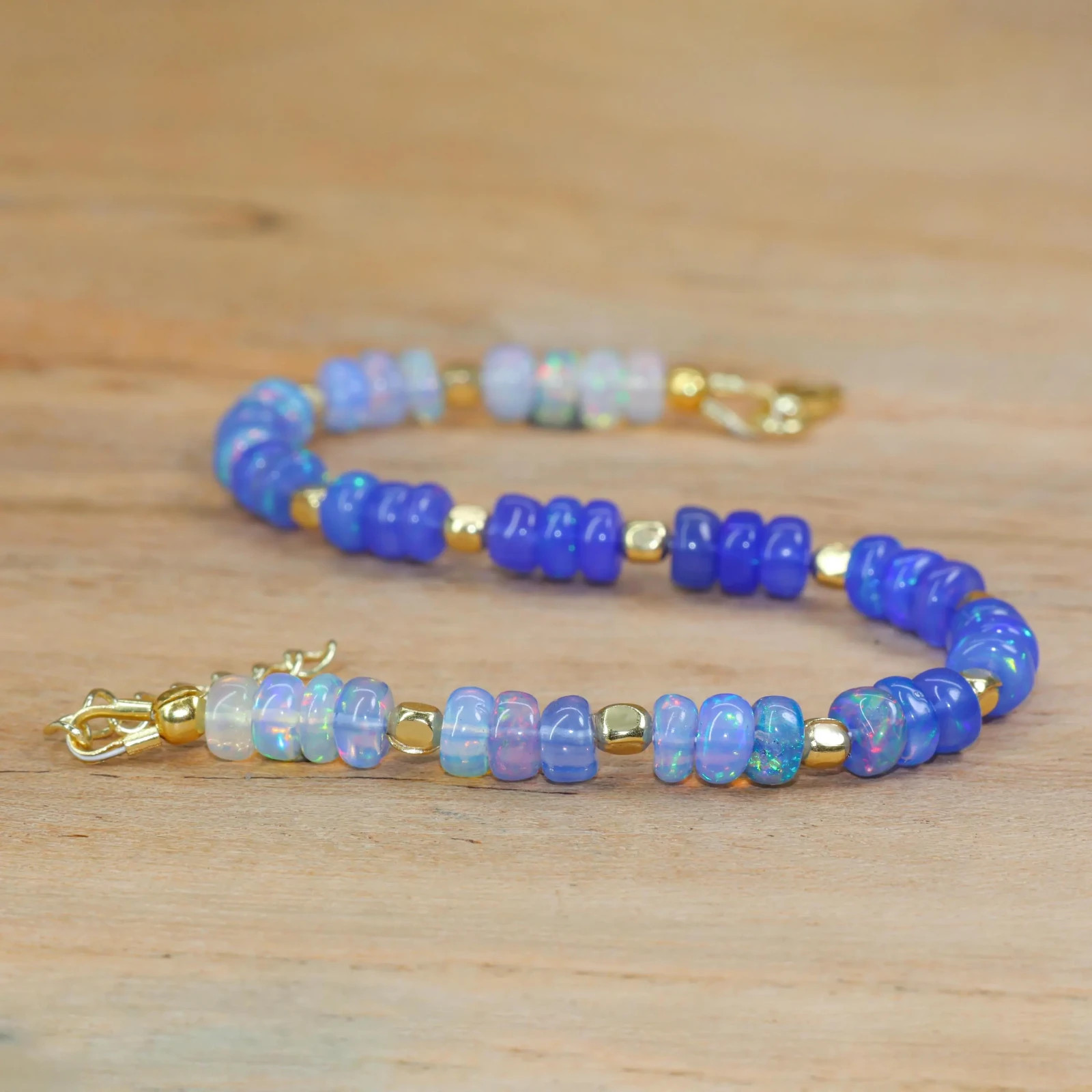 Blue Opal Smooth Beads Dainty Bracelet, AAA Ethiopian Opal Gemstone Jewelry