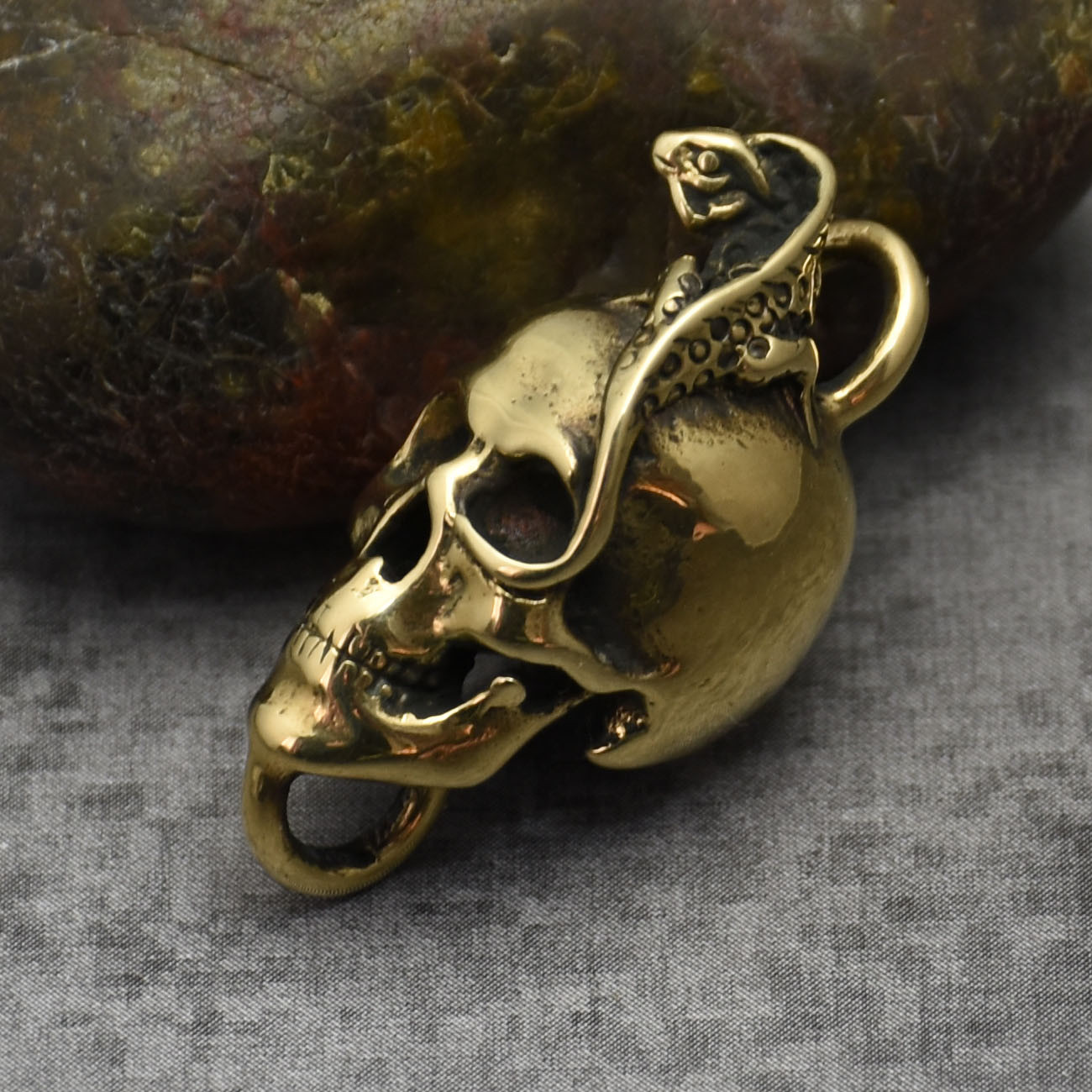 Solid Brass Skull Lizard Necklace Pendant Keychain Pendants