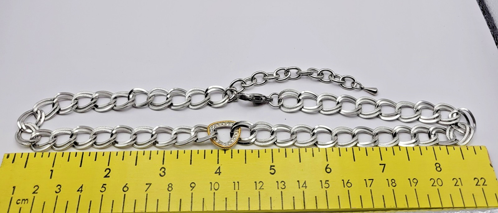 QVC Steel By Design Stainless Steel 11mm Double Link CZ Triangle Necklace ~ 21″