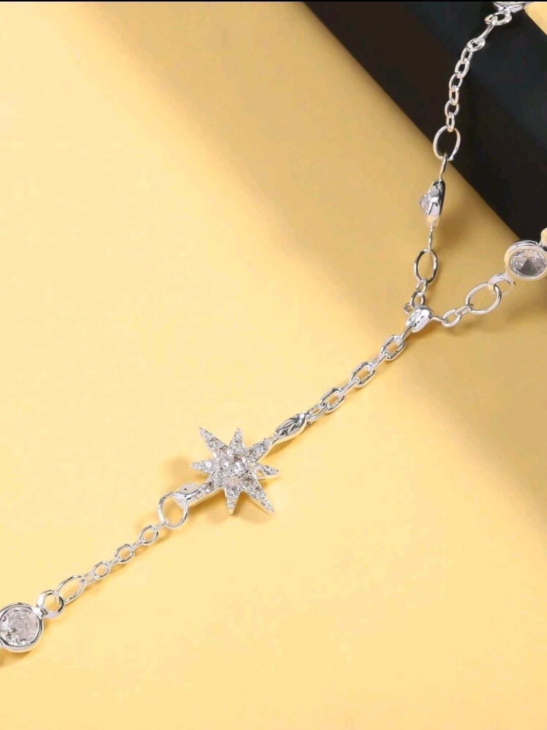 Shooting Star Glitter Hand Chain 925 Stirling Silver Adjustable Bracelet Ring