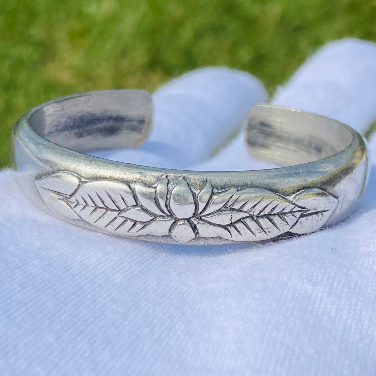 Laurel Burch Floral Cuff Bracelet Looks Like Pewter