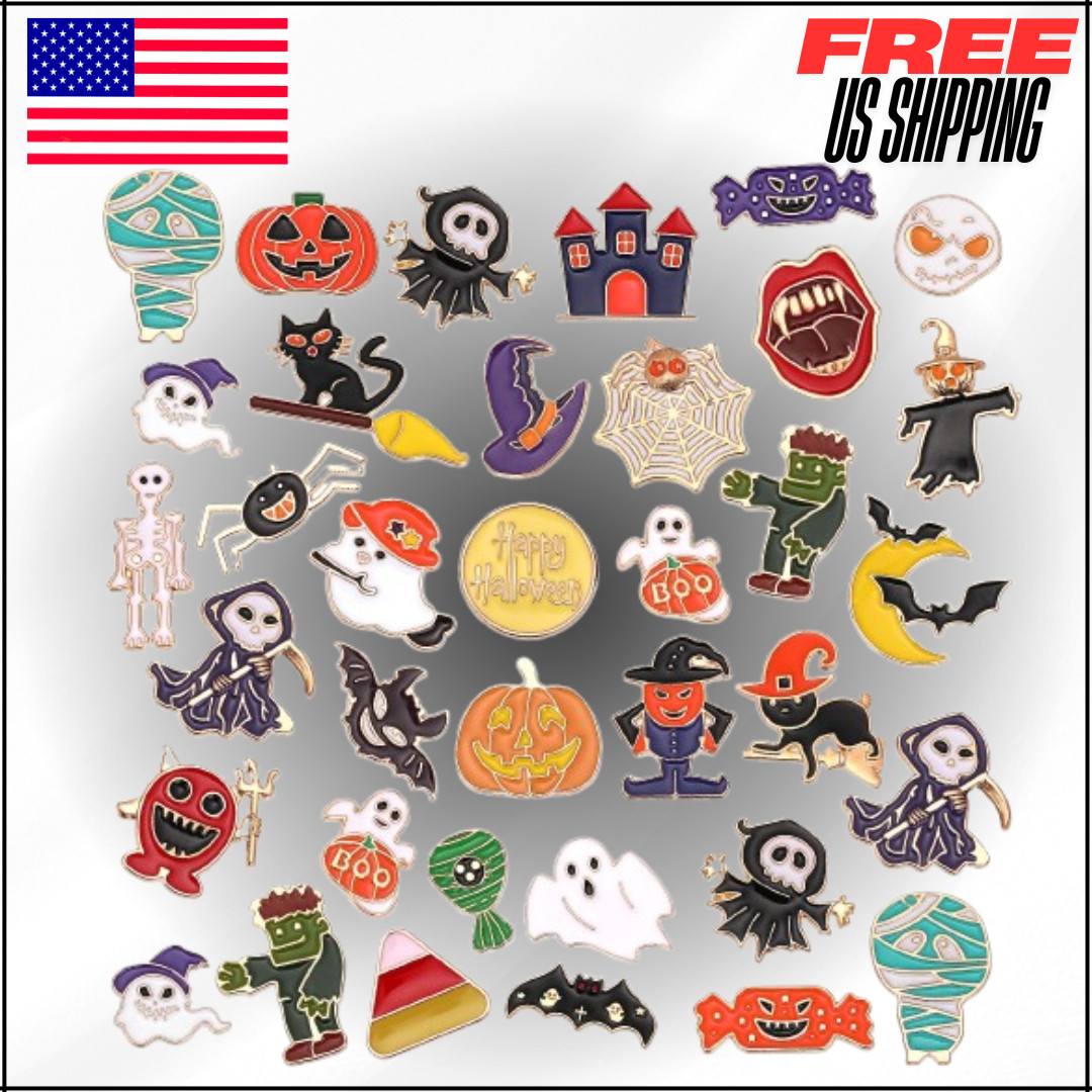 Halloween Pins, Enamel Lapel Assorted Pumpkin Ghost Bat Spider, 30 Style 60Pc