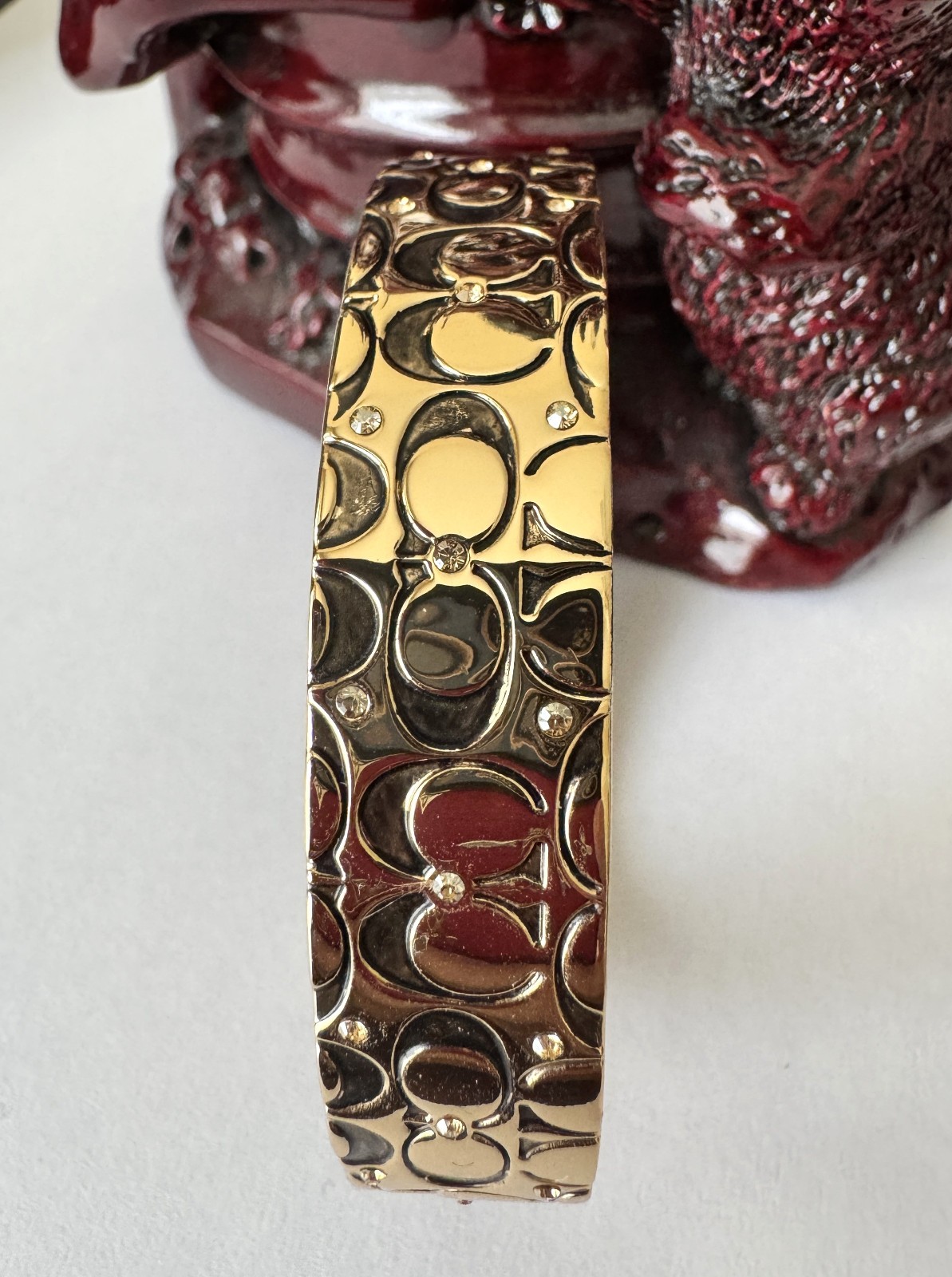 COACH Signature C Hinged Bangle Bracelet Gold Tone Size 59.7 mm