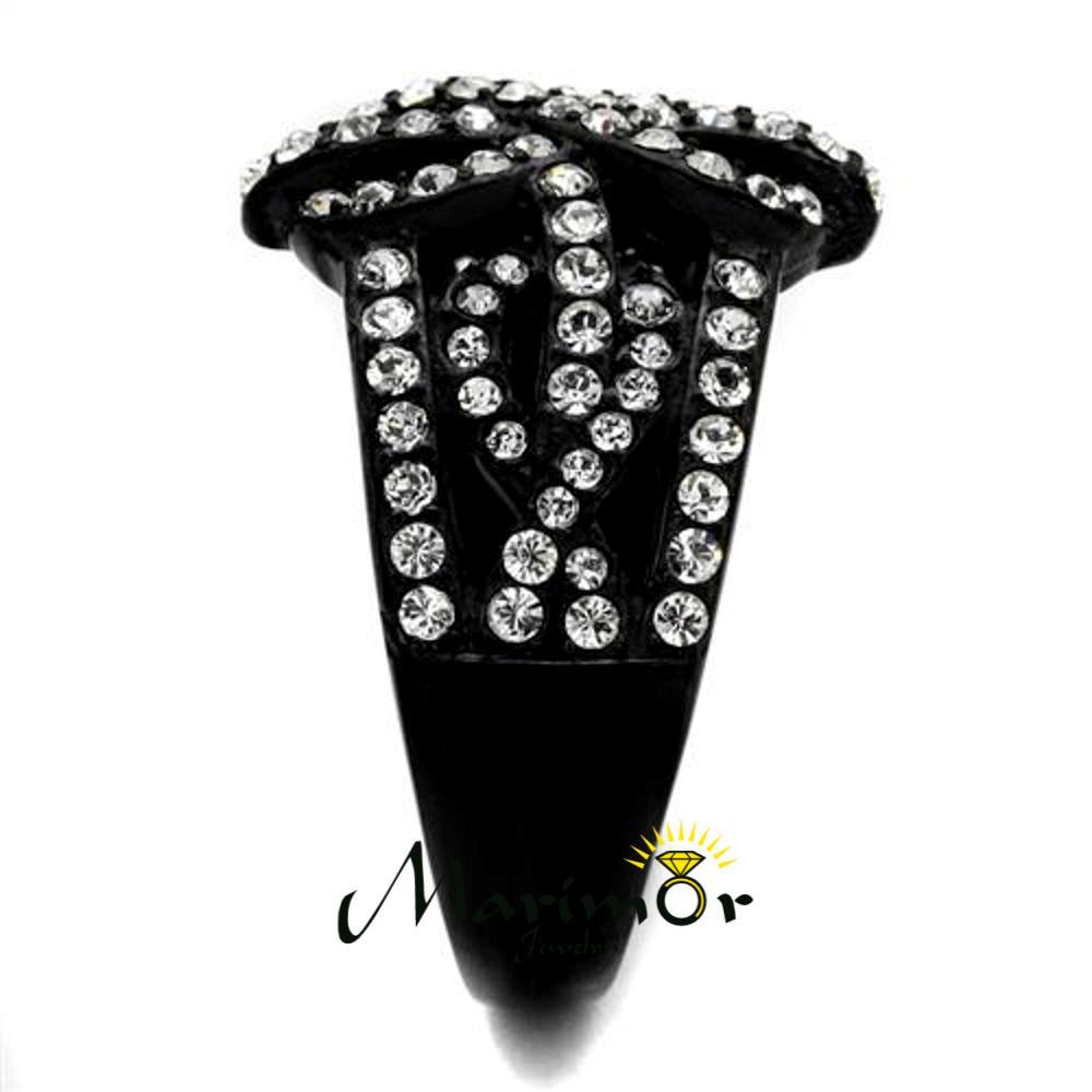 Stainless Steel Black Ion Plated Bow Design Crystal Fashion Ring Women’s Sz 5-10
