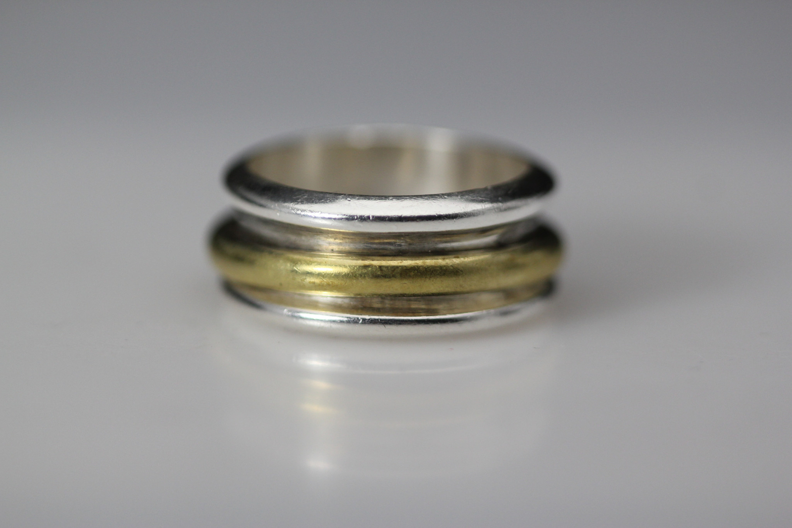925 Sterling Silver Brass Vintage Mexico Spinner Band Size 9 Ring 10.1g RIN9360