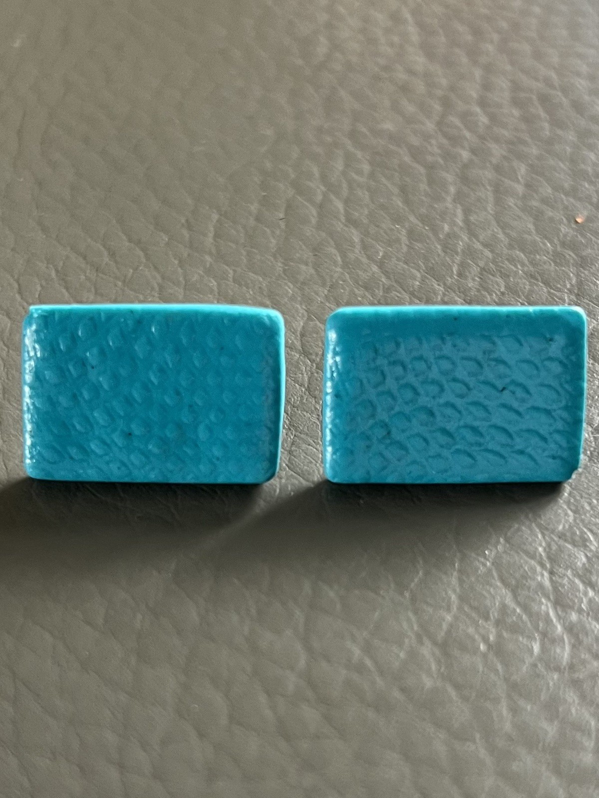 Handmade Turquoise Polymer Clay Stud Earrings – Rectangle – Ultra Lightweight