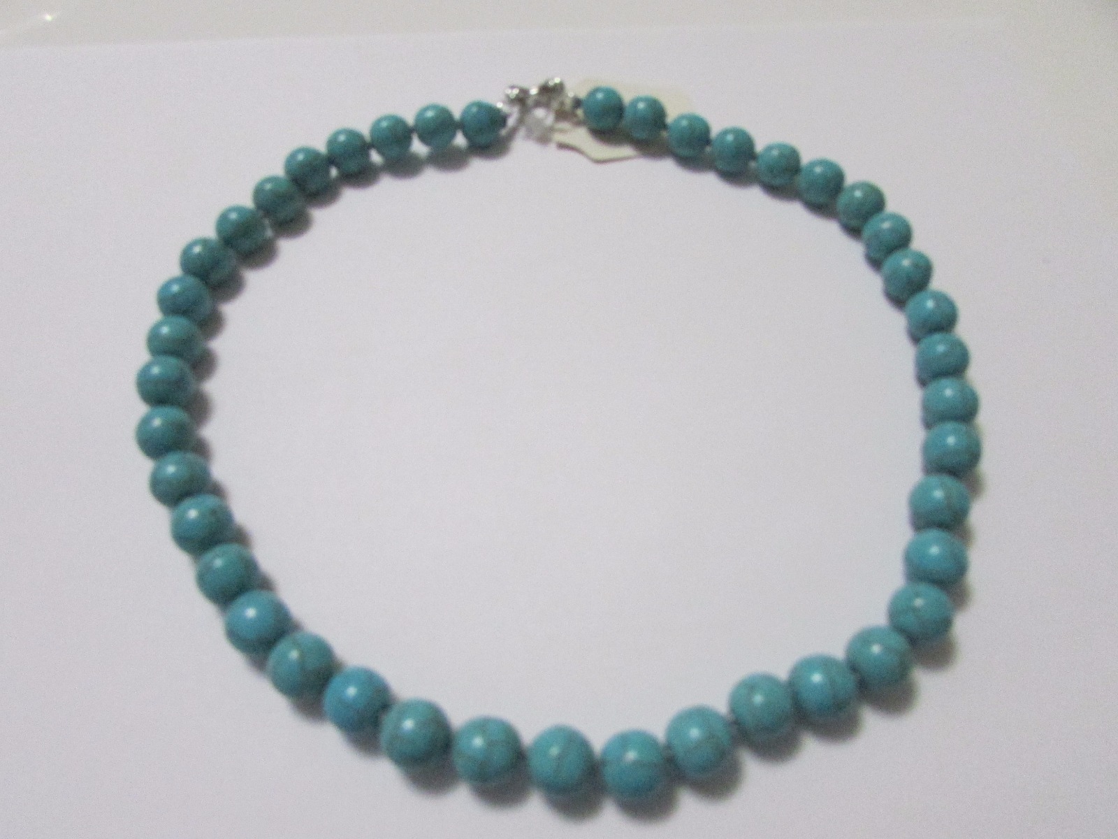 0.8 cm Turquoise Bead Necklace/Choker Spring Ring Clasp 17″ Handmade