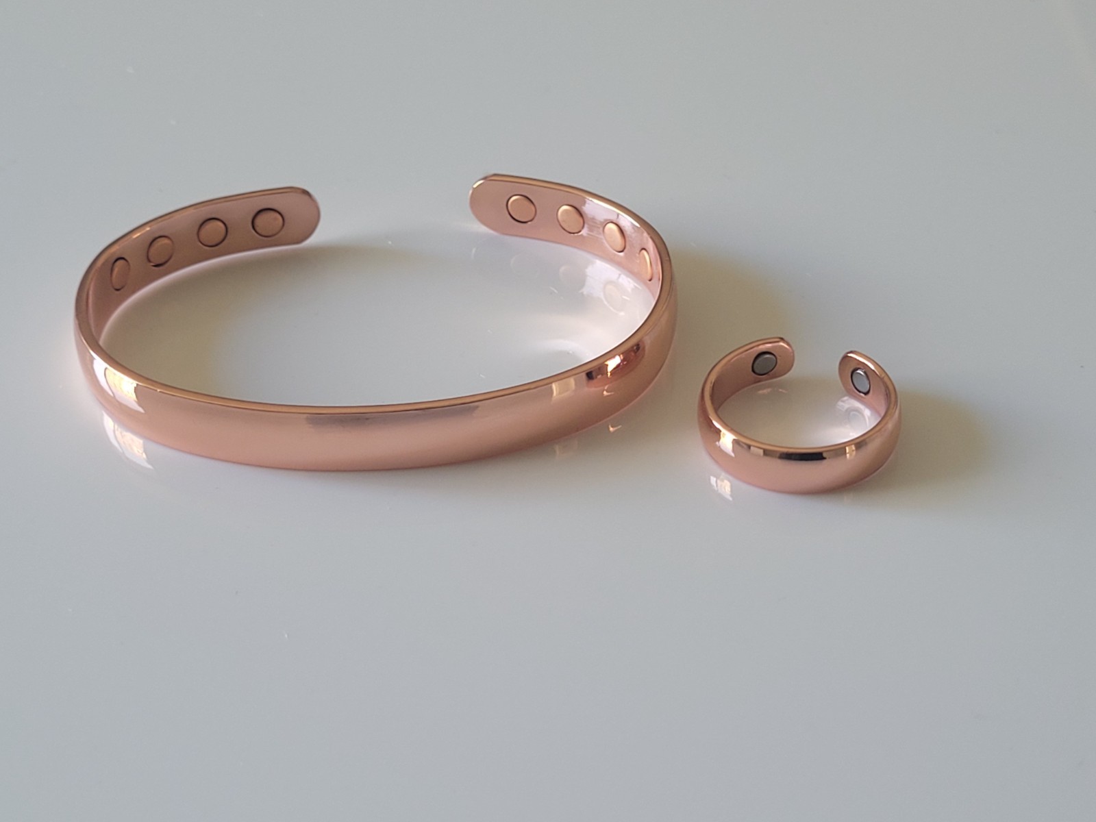 Pure Copper Magnetic Bracelet Ring Set – Arthritis Pain Therapy Dome Cuff Ring