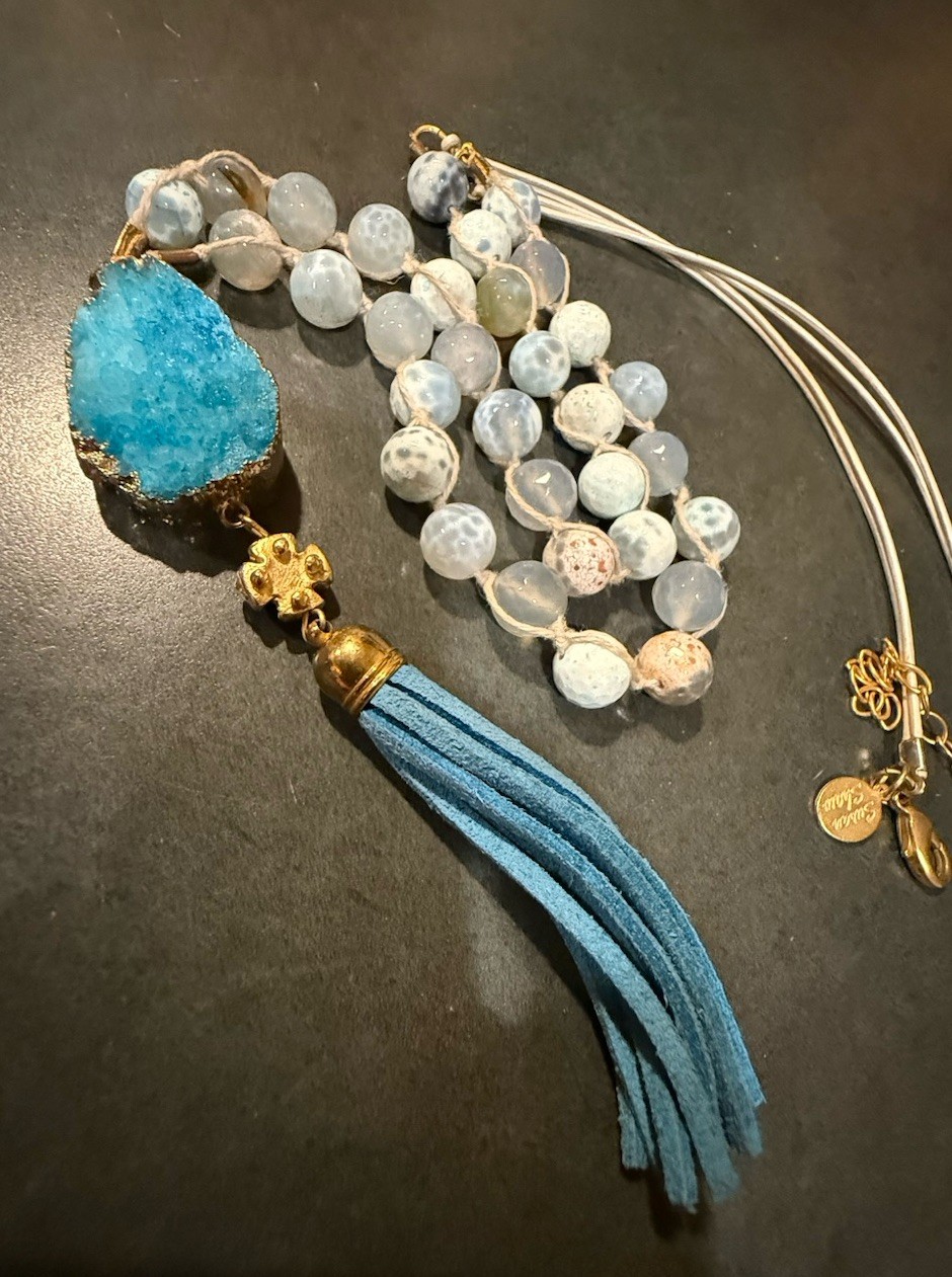 Susan Shaw Druzy Stone Tassel Necklace Blue Stone 33 To 35 In Adj