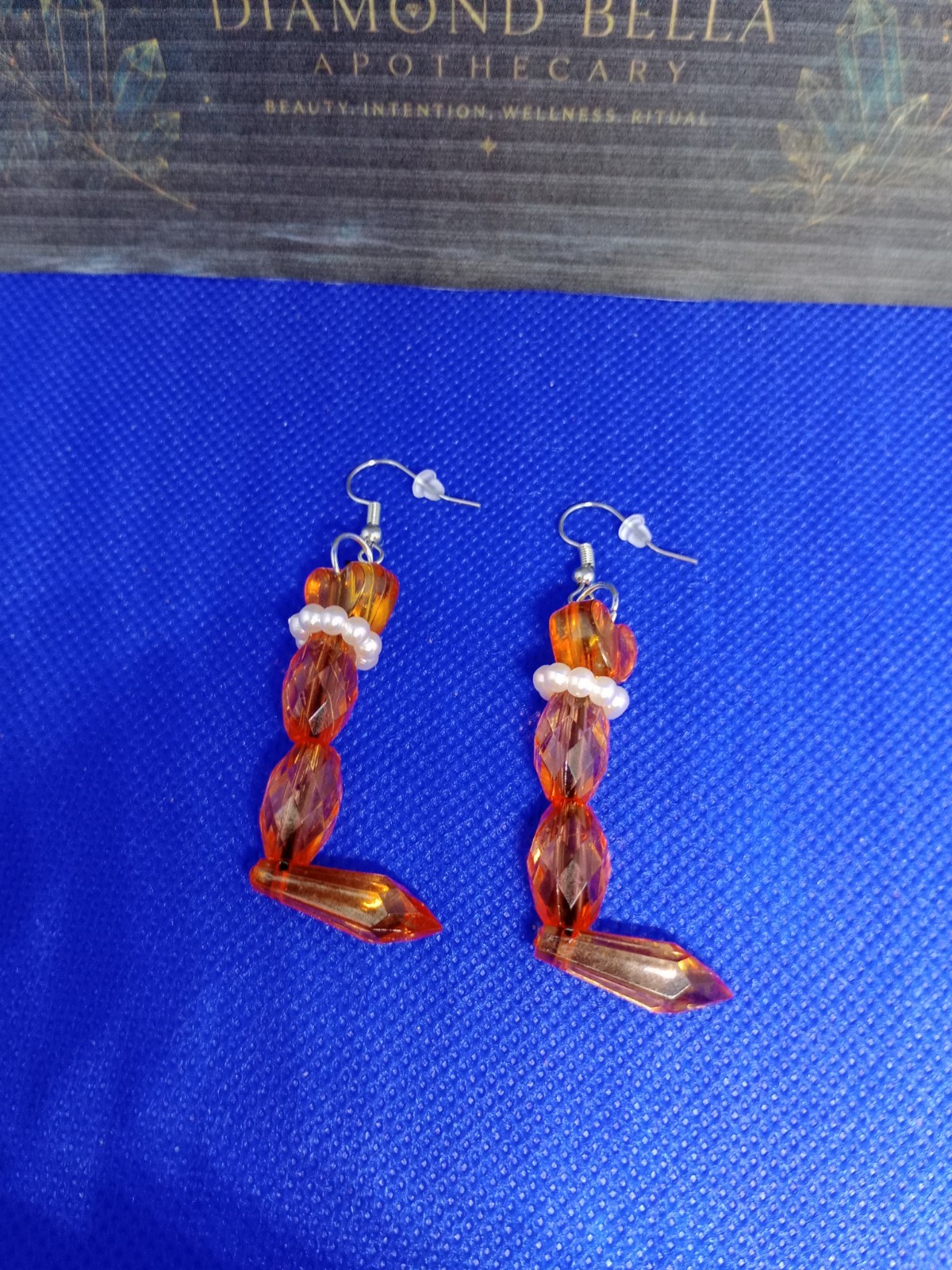 DBella Jewels Orange Crystal & Pearl Beaded Dangle/Drop Hook Earrings