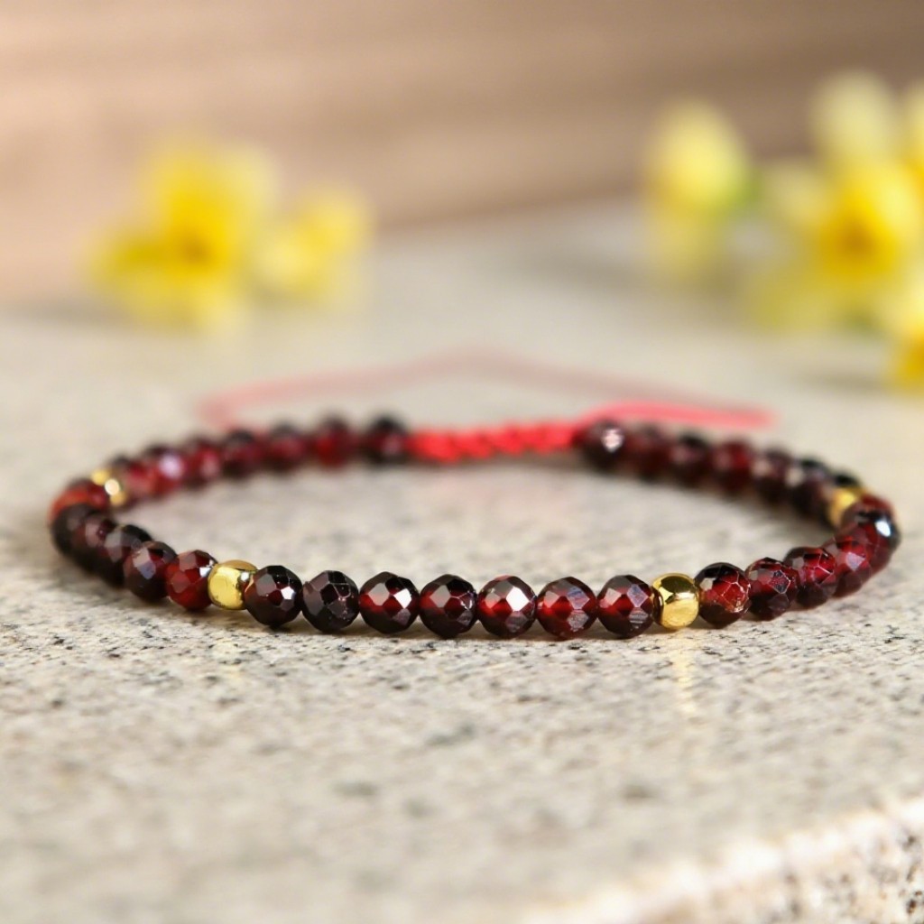 4mm Garnet Round Bead Tibetan Healing Bracelet for Love Passion Handmade Gift
