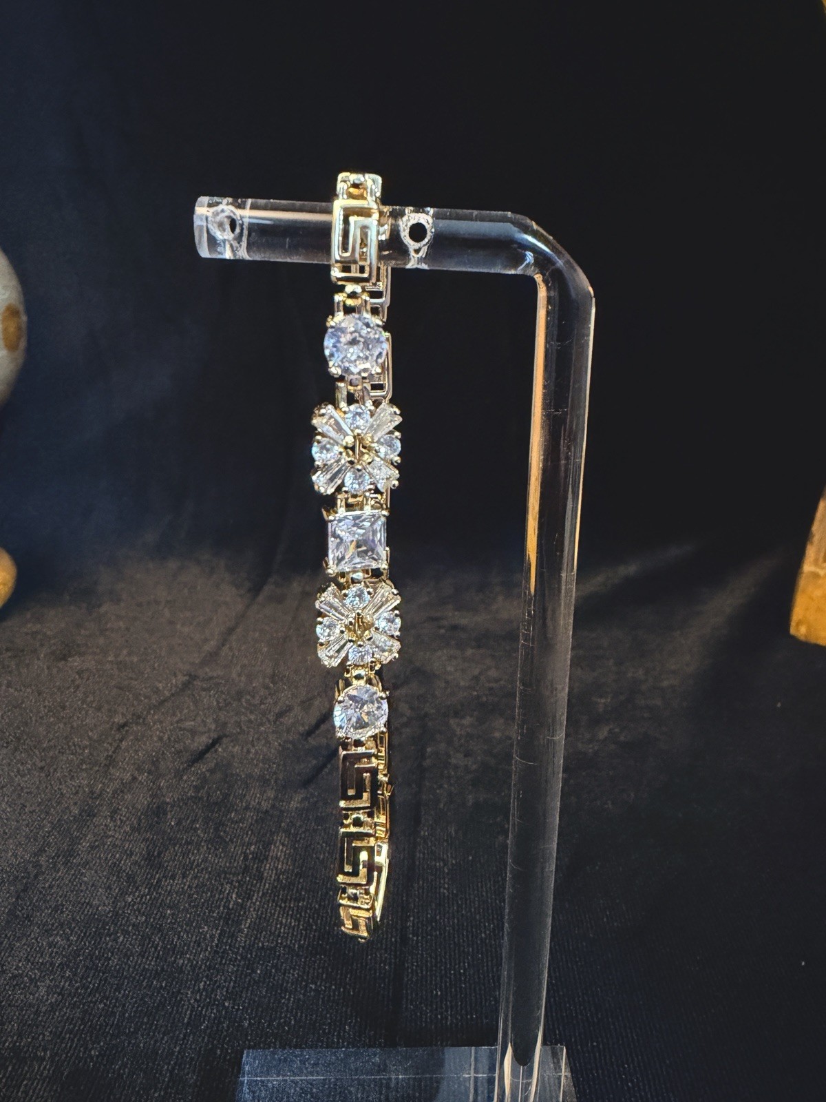 Beautiful Greek Style 14k Gold Filled Link Bracelet Clear AAA CZ 6.5/7.5in