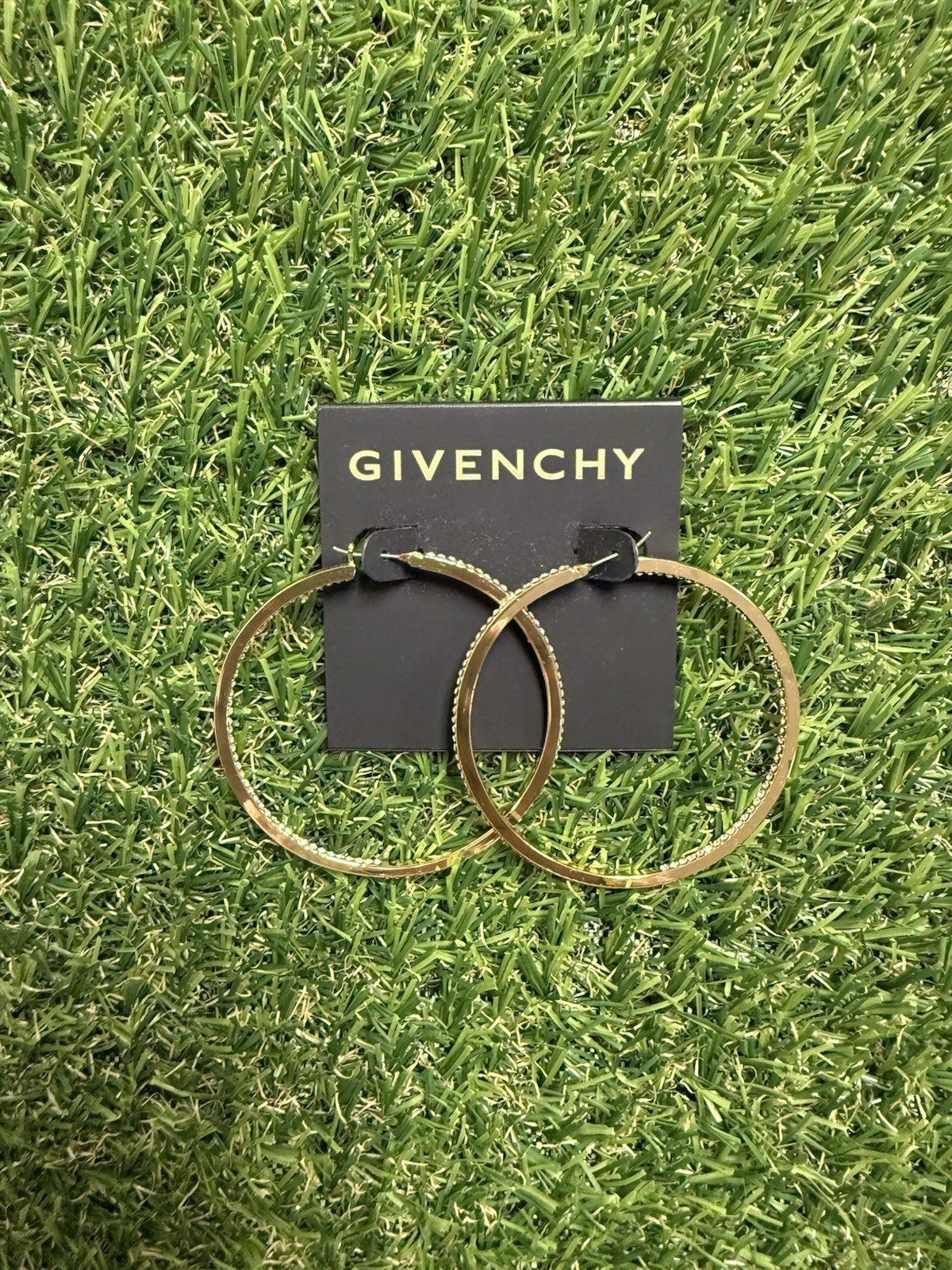 Givenchy Pavé 1.5″ Yellow Gold Plated Medium Hoop Pierced Post Earrings