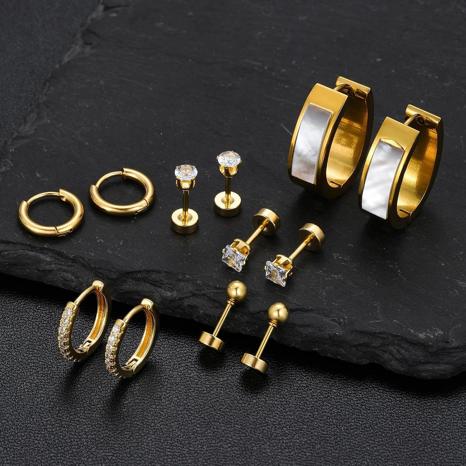 Silver Gold Plated Surgical Steel Flat Back Earrings for Women Hypoallergenic 14