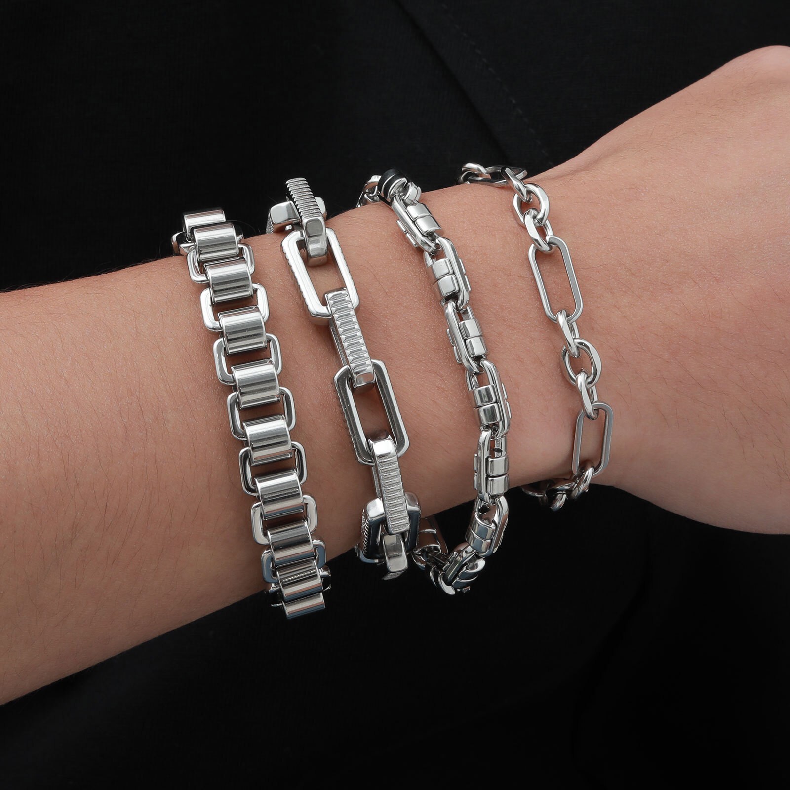 Stainless Steel Chunky Handmade Rolo Link Bracelets Paperclip Wristband Unisex