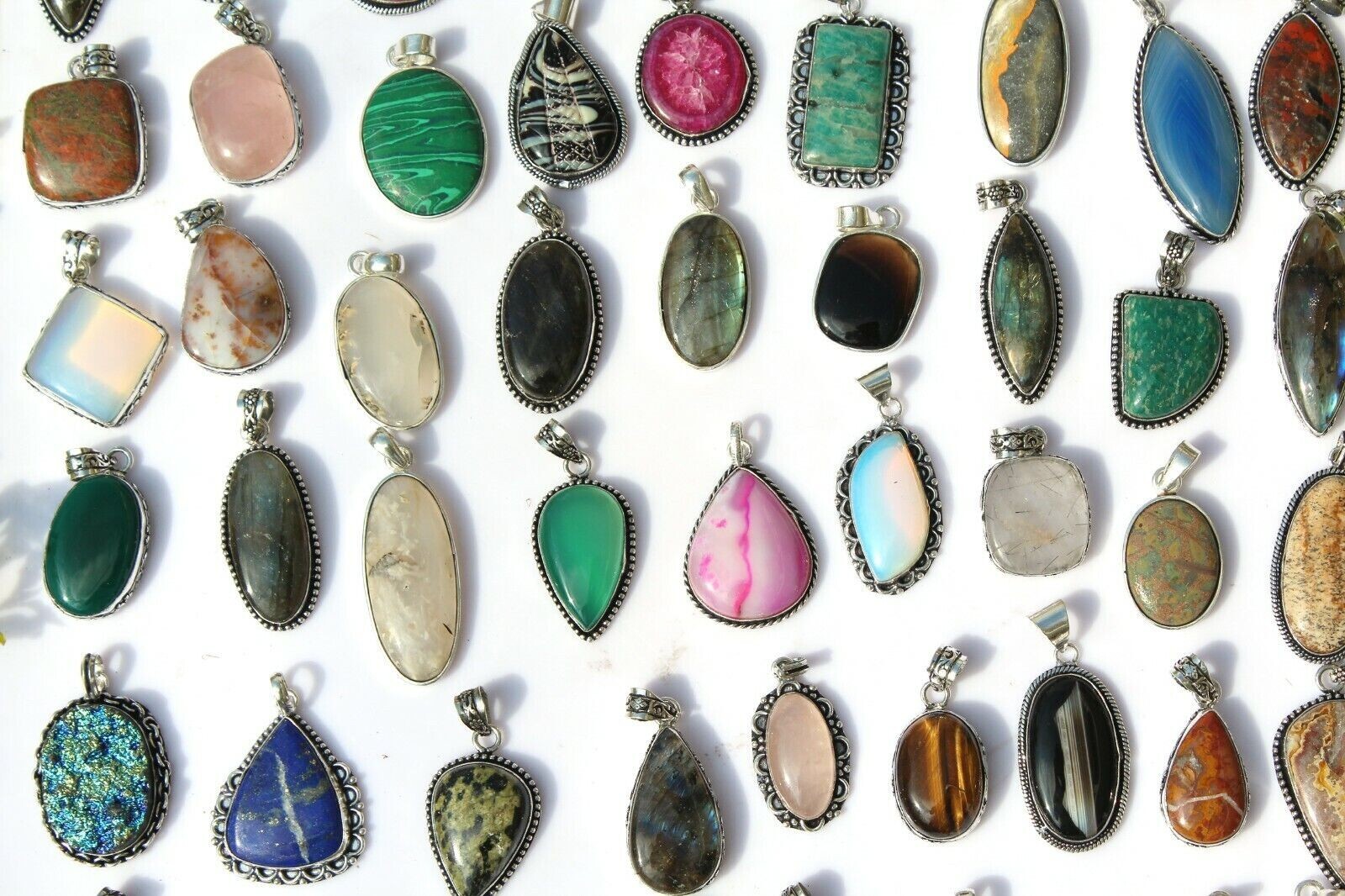 Exclusive !! Agate & Mix Gemstone 925 Sterling Silver Plated 25 PCs Pendants Lot