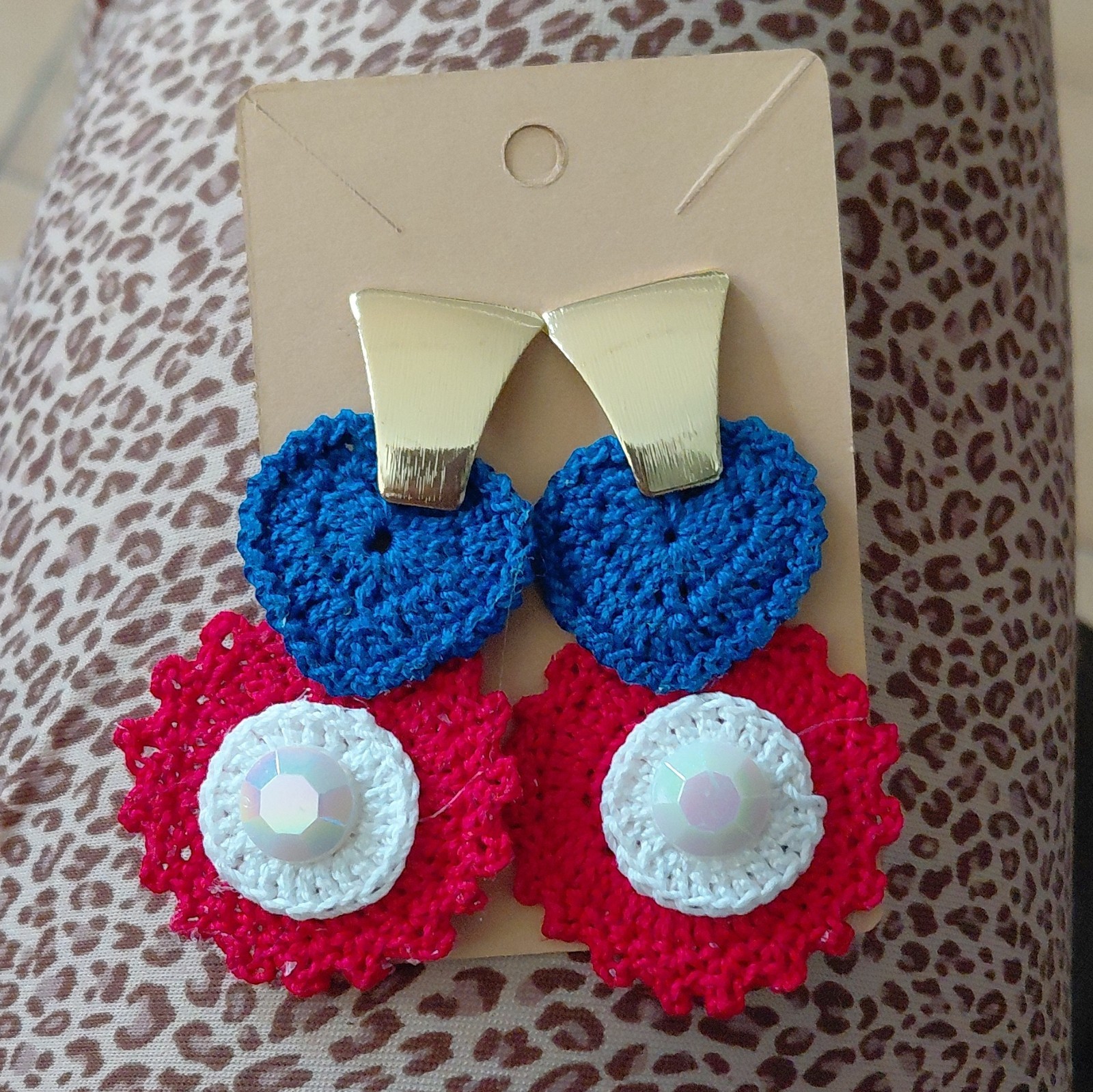 Handmade Crochet Yarn Round Dangle/Drop Earrings Multicolor Push Back