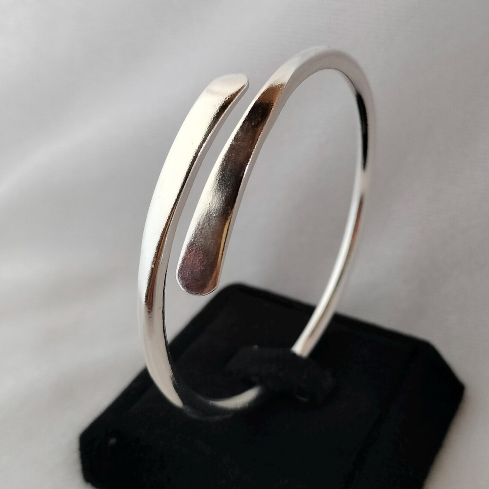 Minimalist 925 Sterling Silver Bypass Bangle, Adjustable Open Cuff Bracelet