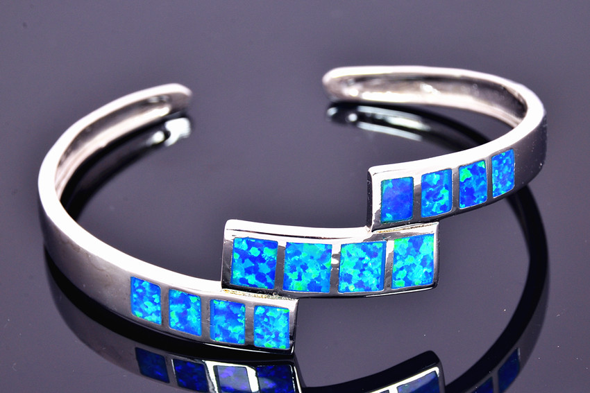 Vikoly Fashion Fine Blue Fire Opal Bangles 925 Sterling Sliver Jewelry For Women