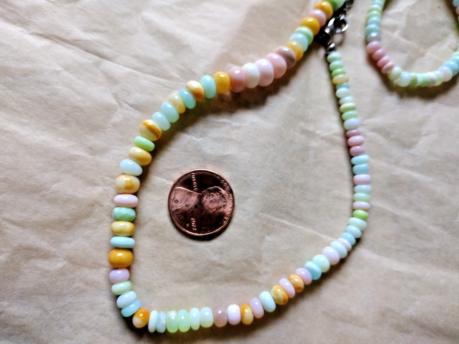 Glass Bead Necklace, NIP Multicolor Pastel, Stainless Steel 19″, Lobster Hook