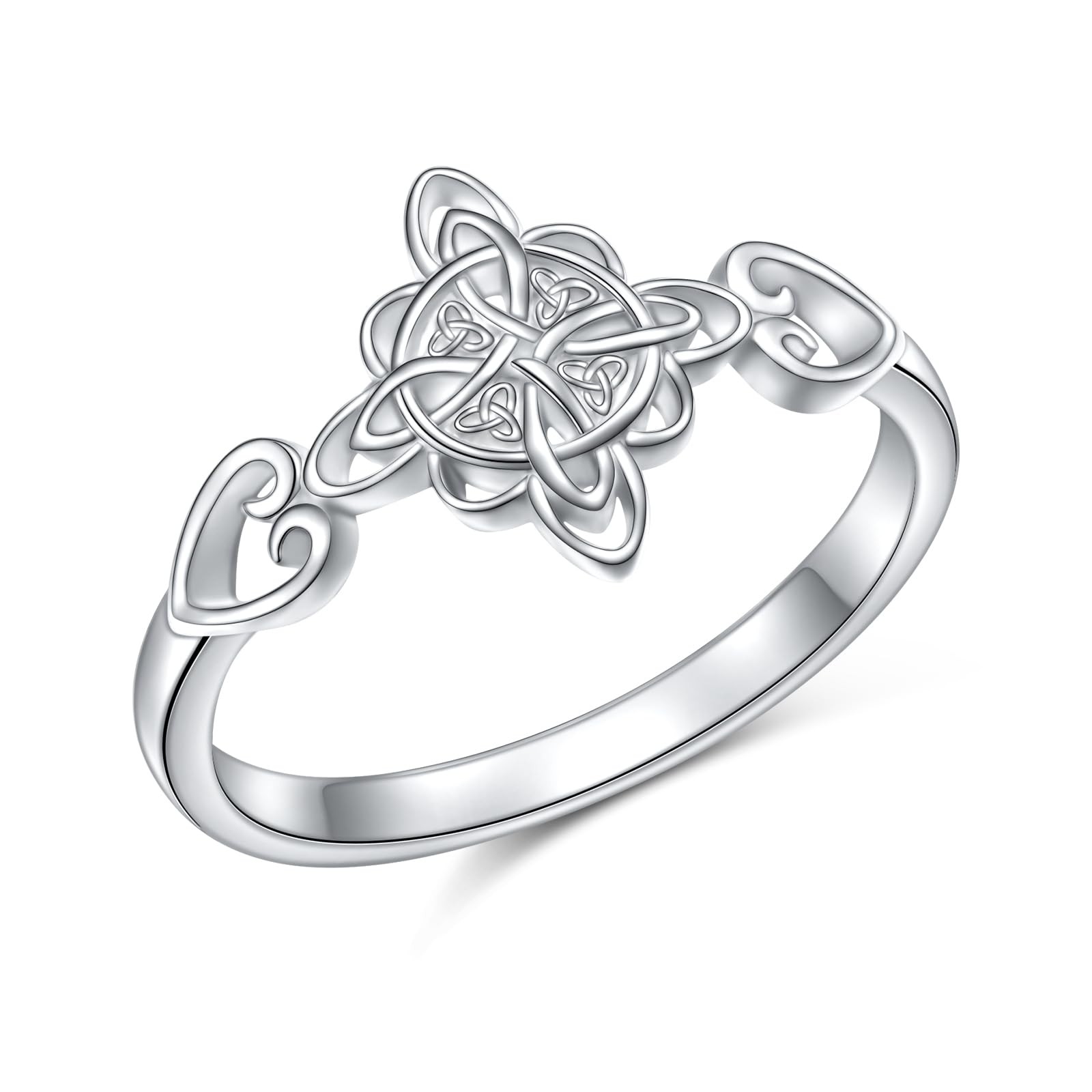 S925 Sterling Silver Ring Celtic Knot Heart Cross Eternity Band Stackable Wit…